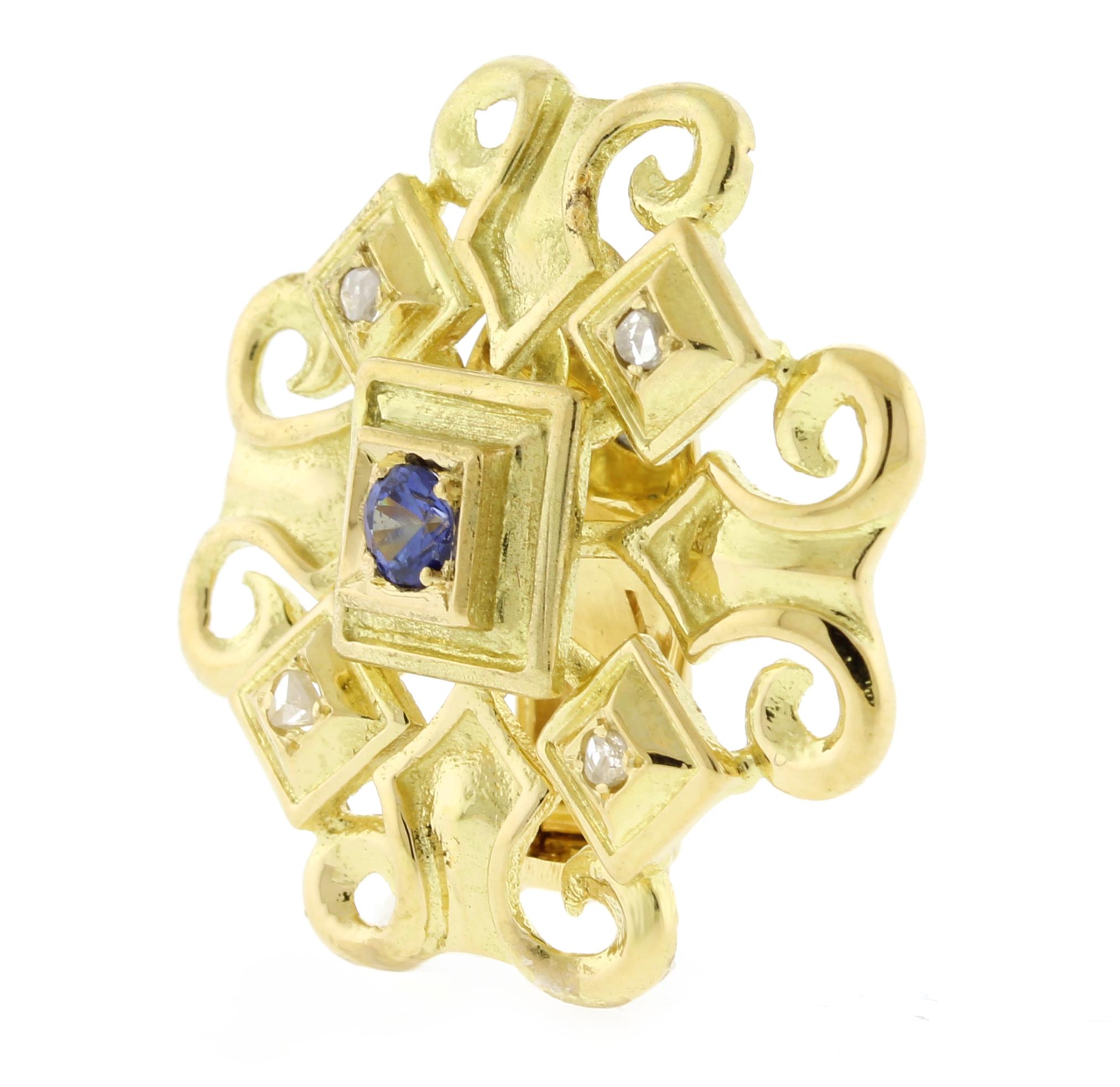Ilias Lalaounis  Geometrische Ohrringe aus Gold mit Saphiren und Diamanten (Rundschliff)