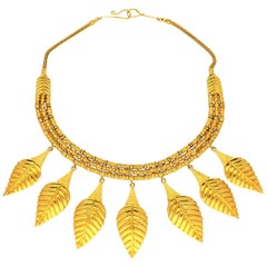 Ilias Lalaounis Gold Suspending Seven Graduated Leaf Shaped Motifs Necklace