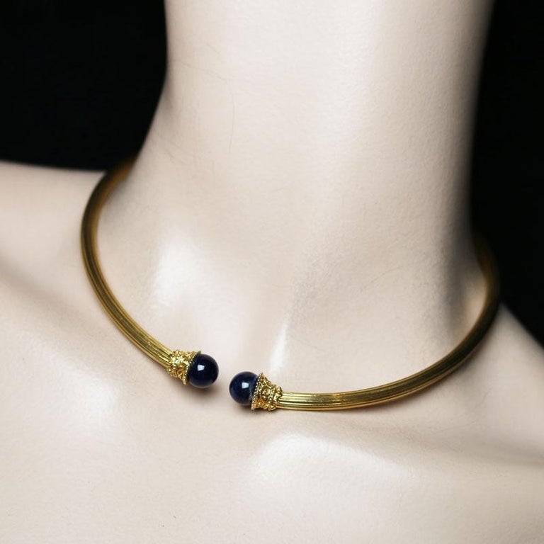 Ilias Lalaounis Gold Torque Necklace with a Polished Sodalite Sphere