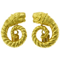 Ilias Lalaounis Greece 18 Karat Yellow Gold Large Ram Swirl Clip-On Earrings
