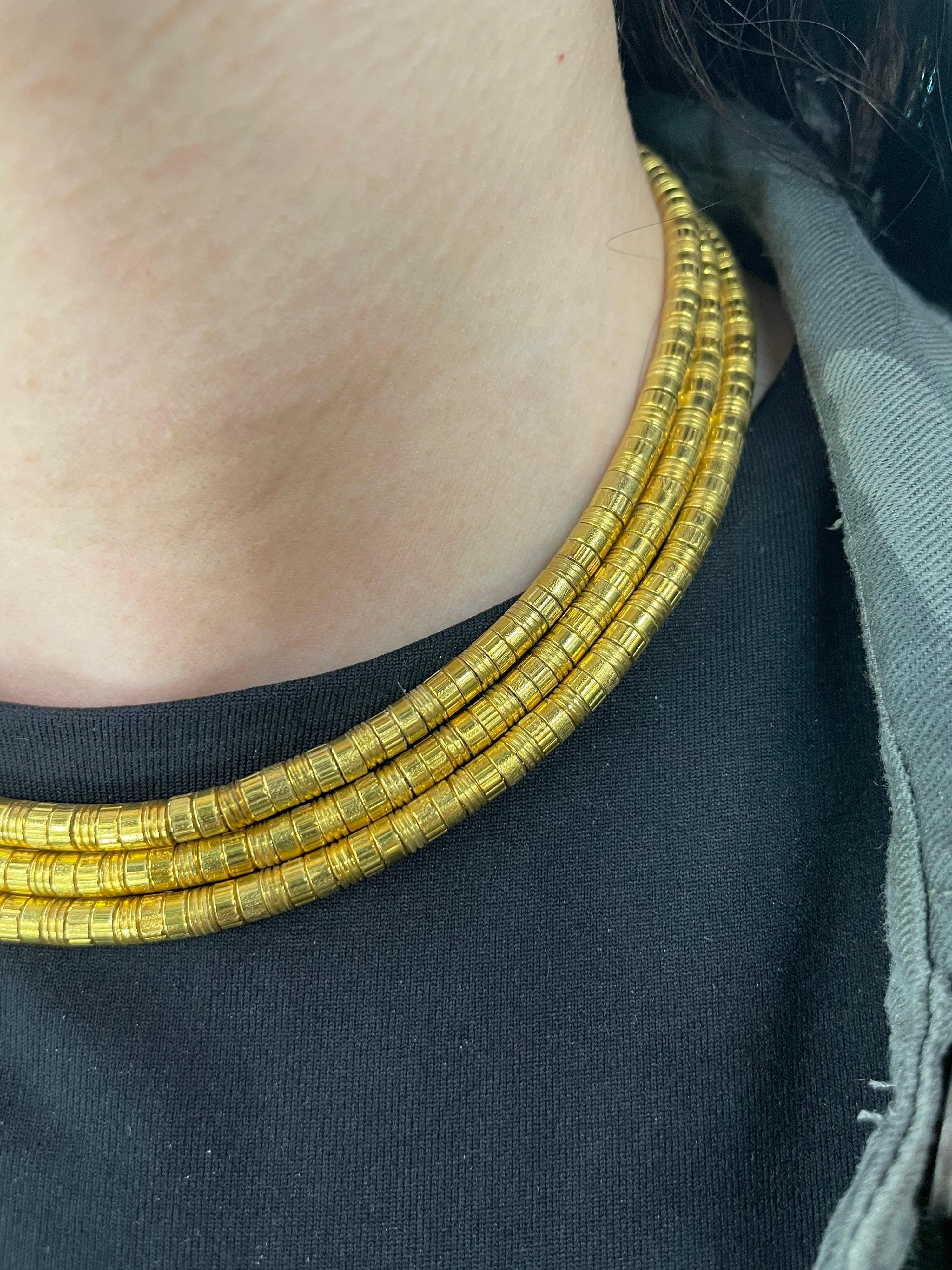 Ilias Lalaounis Greece 18 Karat Yellow Gold Three Row Collar Necklace 127 Grams 2