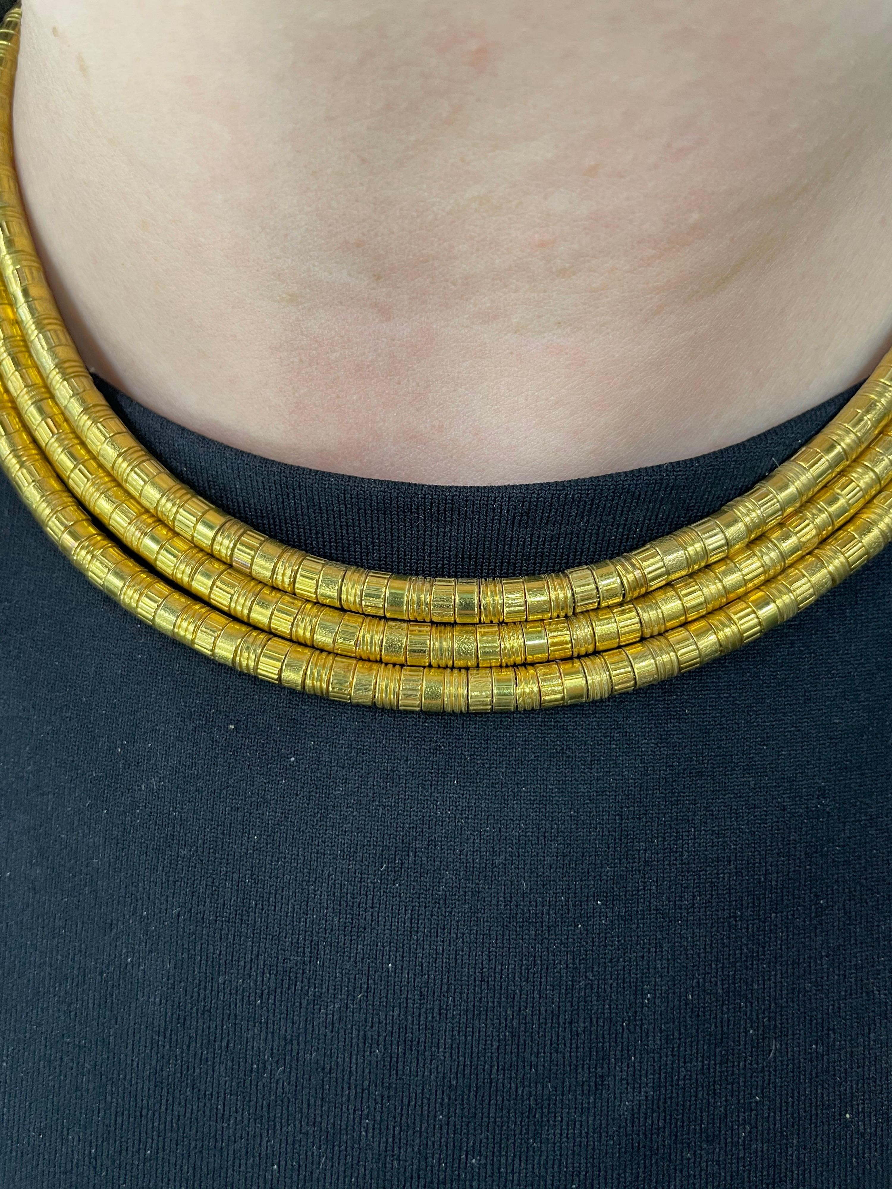 Ilias Lalaounis Greece 18 Karat Yellow Gold Three Row Collar Necklace 127 Grams 3