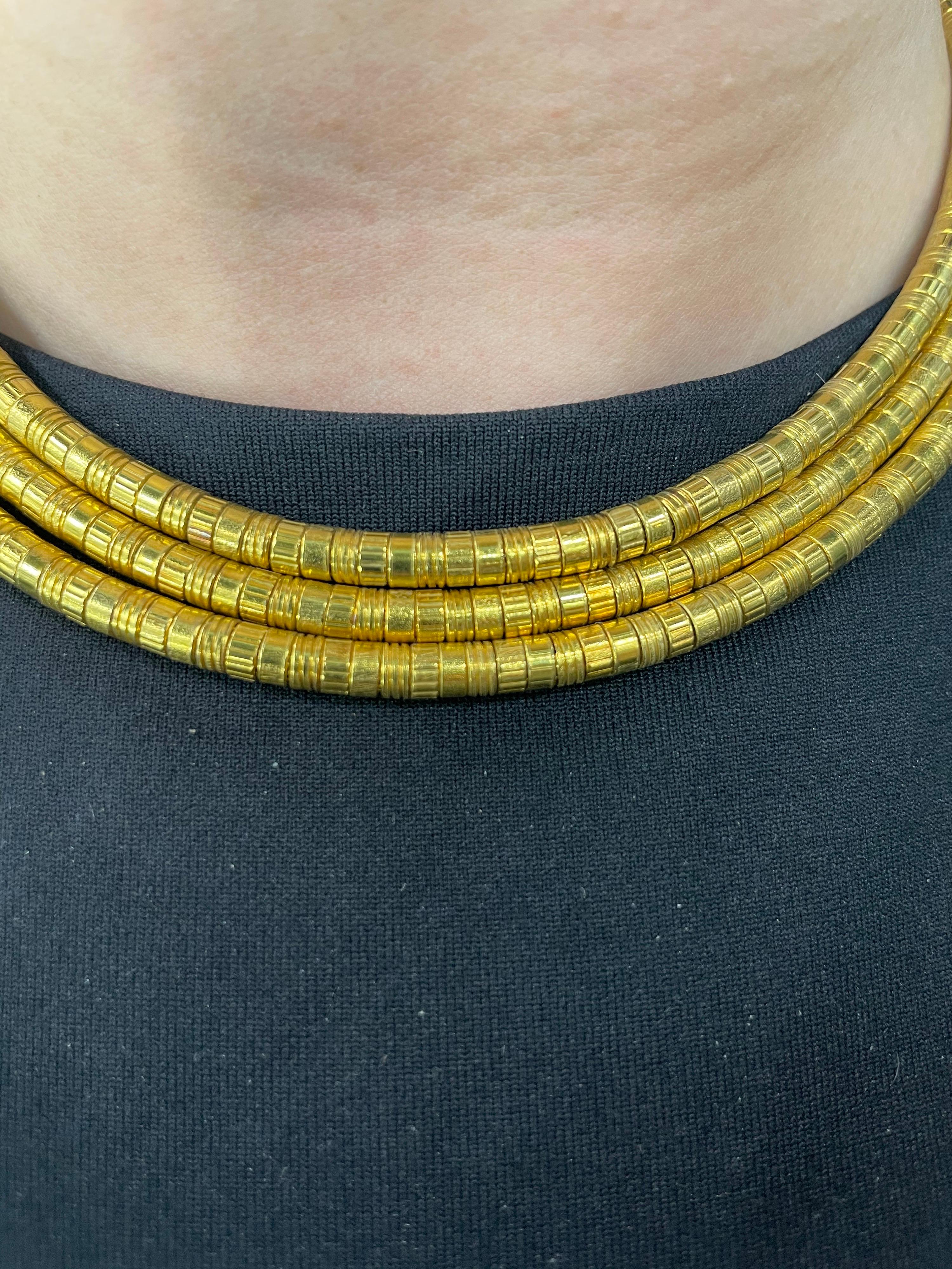 Ilias Lalaounis Greece 18 Karat Yellow Gold Three Row Collar Necklace 127 Grams 7