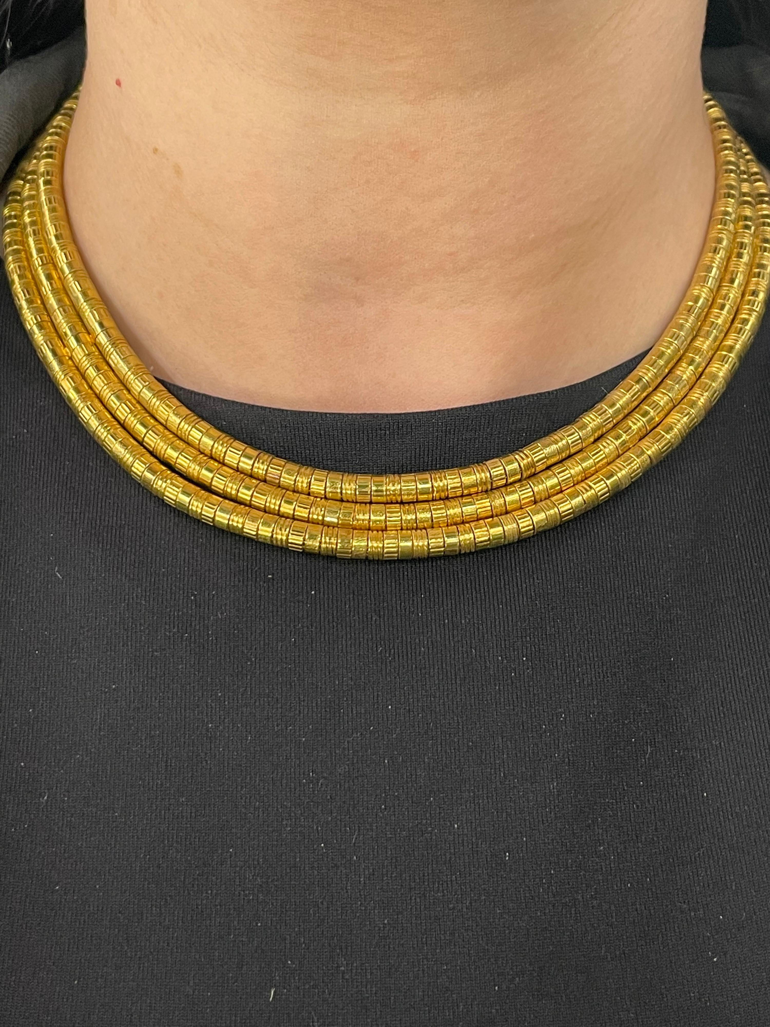 Ilias Lalaounis Greece 18 Karat Yellow Gold Three Row Collar Necklace 127 Grams 8