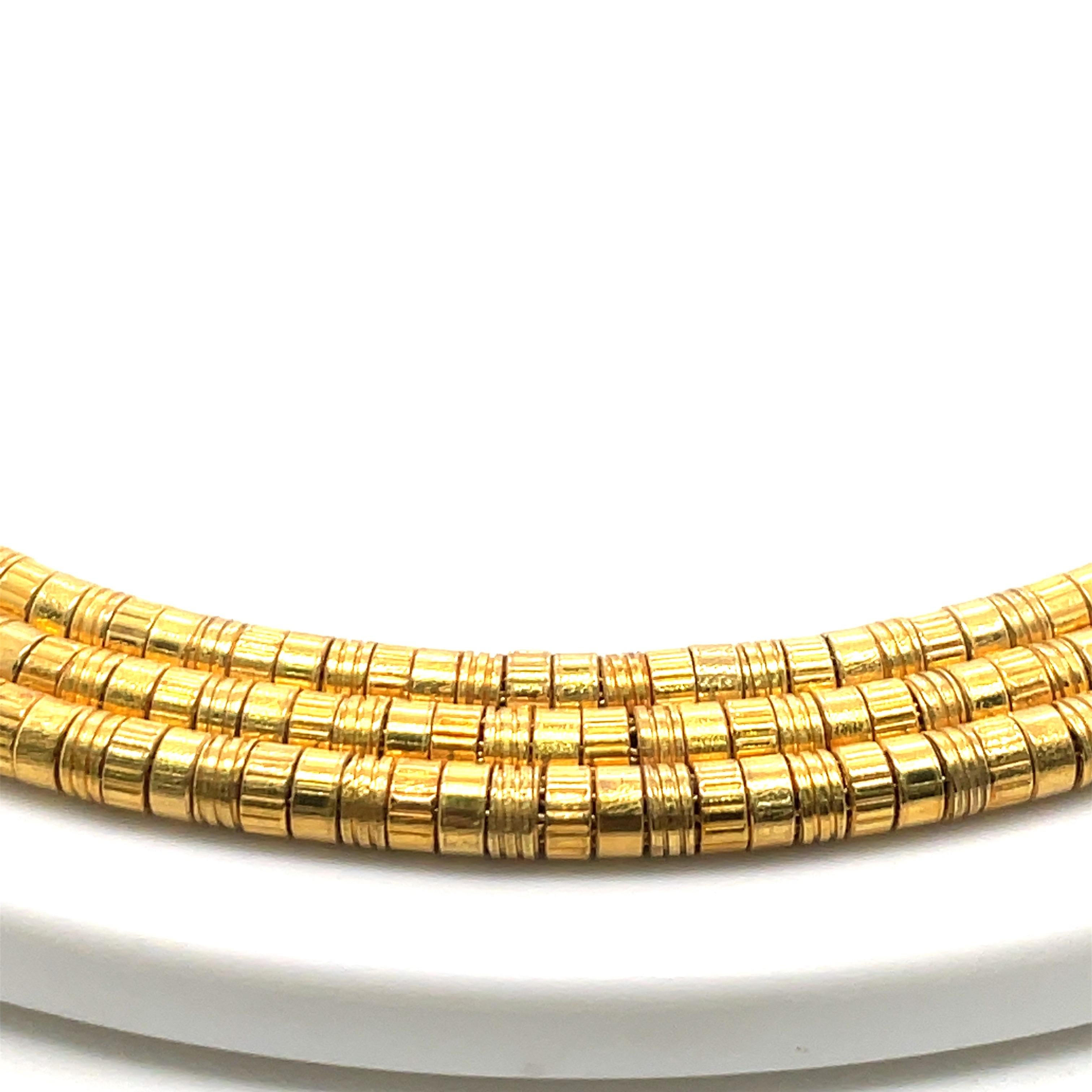 Contemporary Ilias Lalaounis Greece 18 Karat Yellow Gold Three Row Collar Necklace 127 Grams