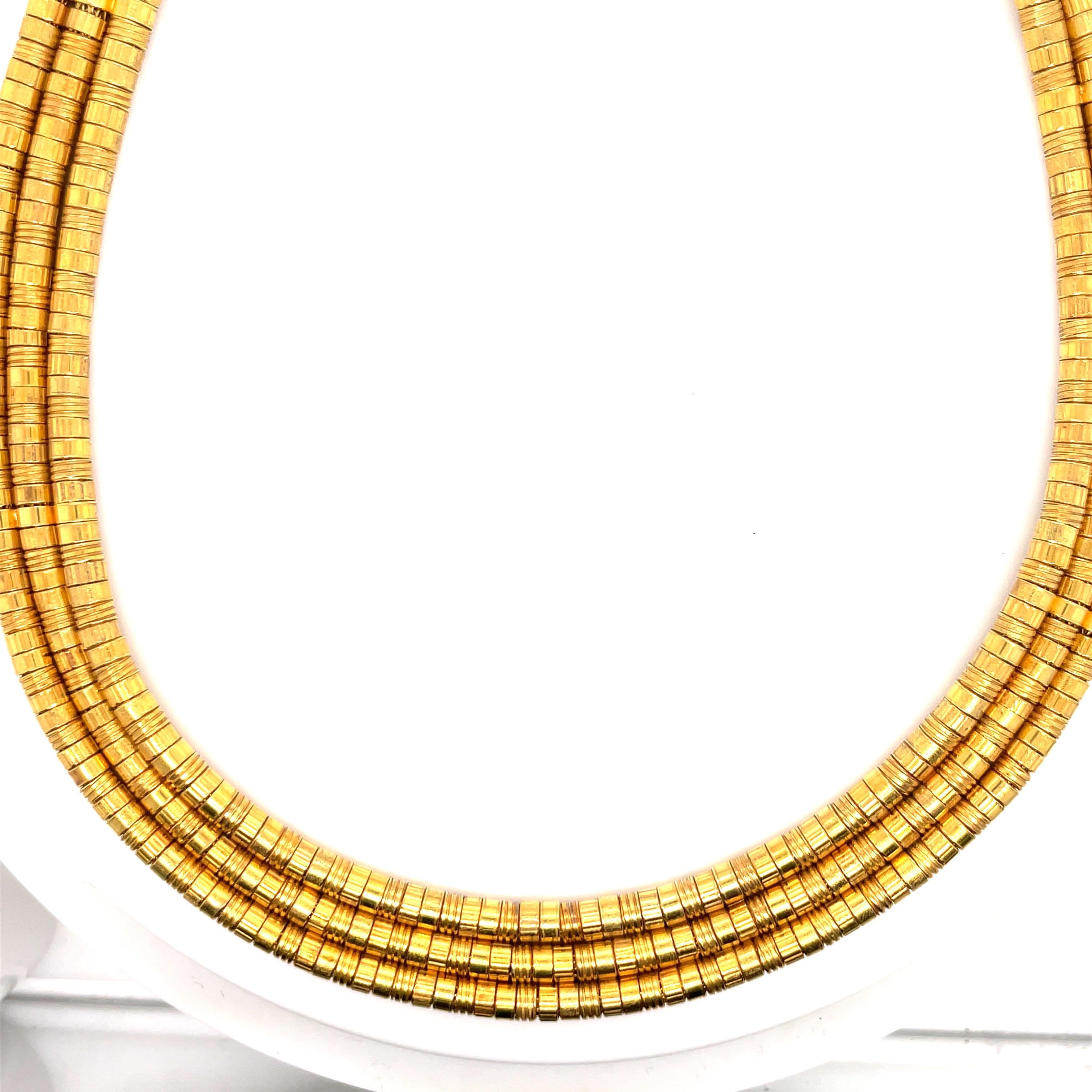 Ilias Lalaounis Greece 18 Karat Yellow Gold Three Row Collar Necklace 127 Grams In Excellent Condition In New York, NY