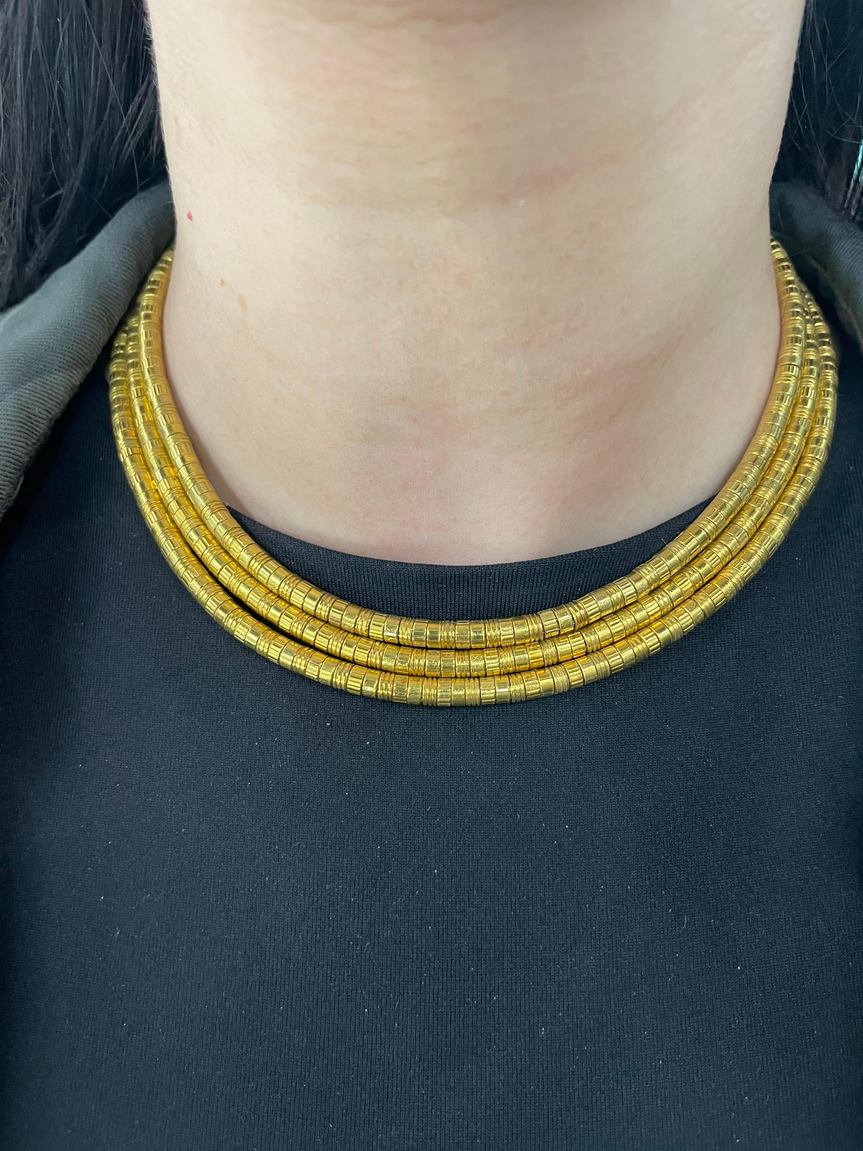 Ilias Lalaounis Greece 18 Karat Yellow Gold Three Row Collar Necklace 127 Grams 1