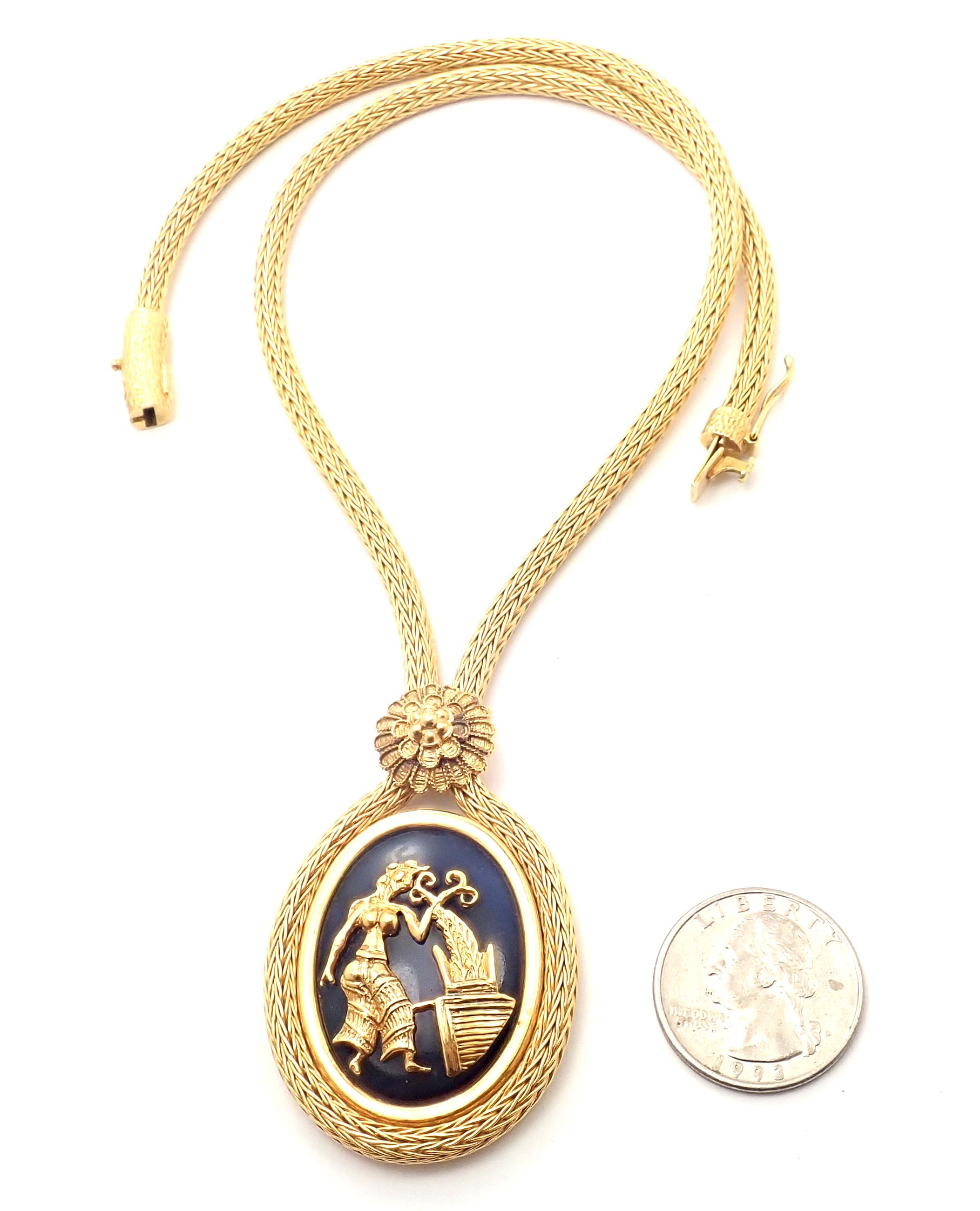 Women's or Men's Ilias Lalaounis Greece Sodalite Yellow Gold Pendant Lariat Necklace