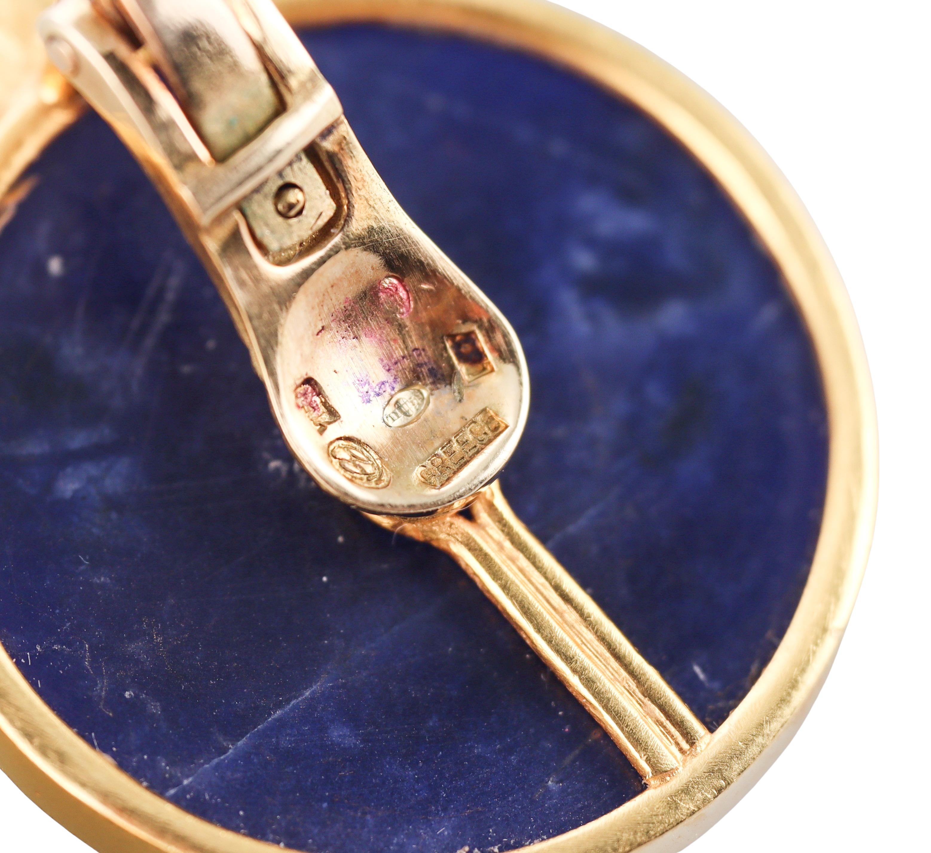 Ilias Lalaounis Greece Swan Sodalite Yellow Gold Large Earrings For Sale 1
