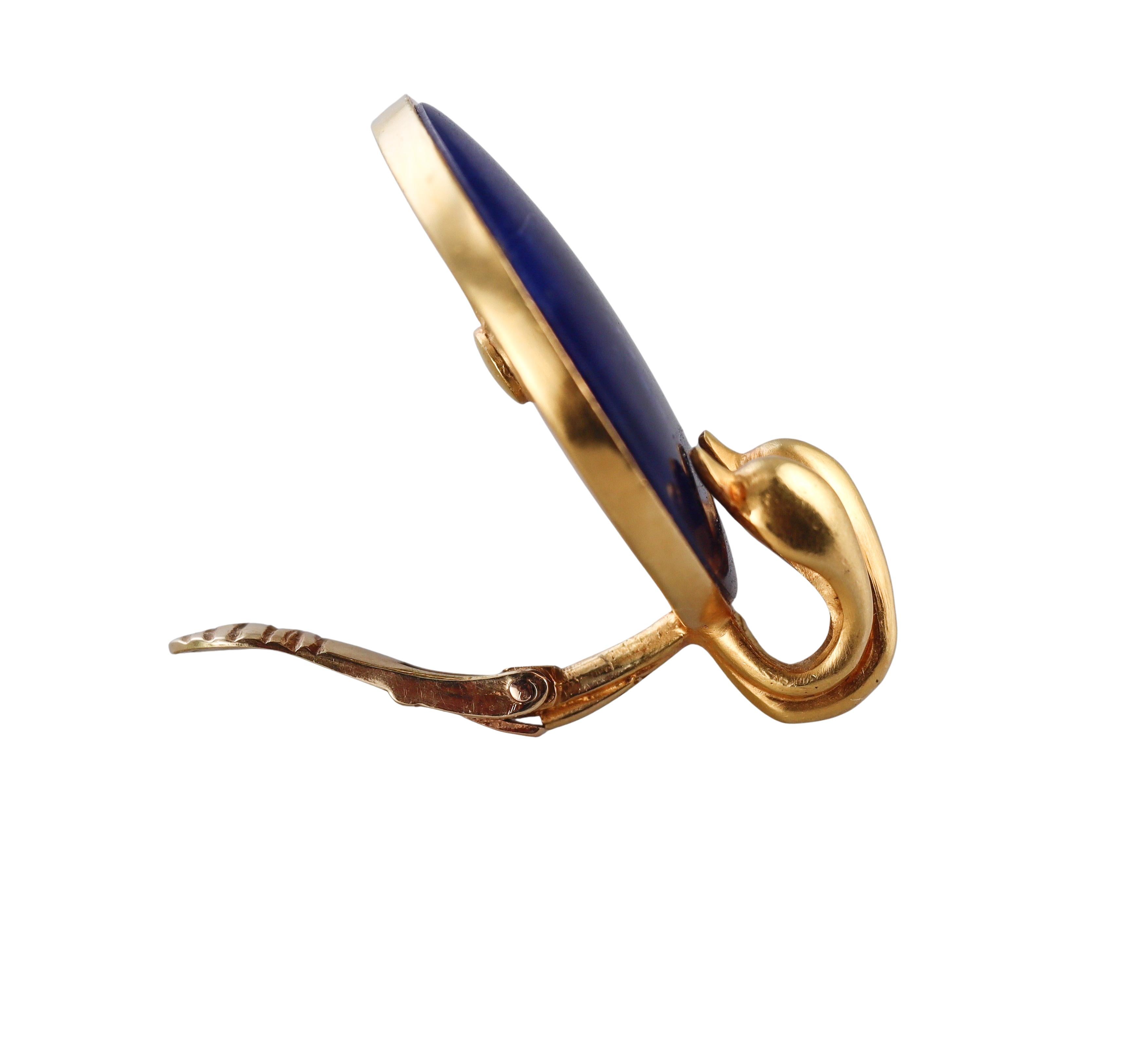 Ilias Lalaounis Greece Swan Sodalite Yellow Gold Large Earrings For Sale 2