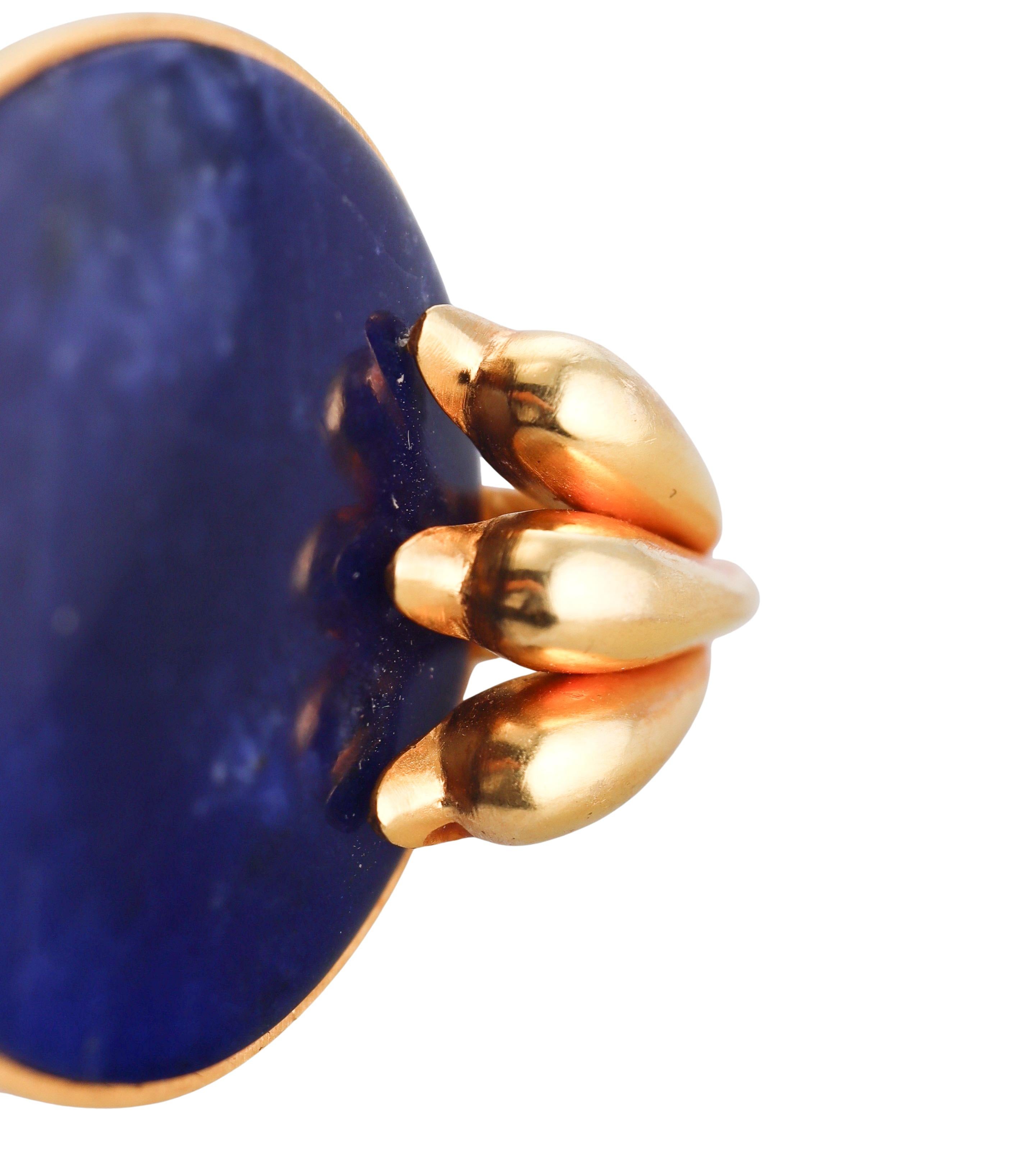 Ilias Lalaounis Greece Swan Sodalite Yellow Gold Large Earrings For Sale 3