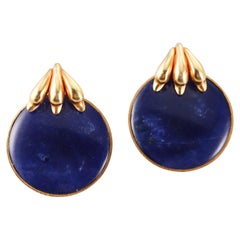 Ilias Lalaounis Greece Swan Sodalite Yellow Gold Large Earrings
