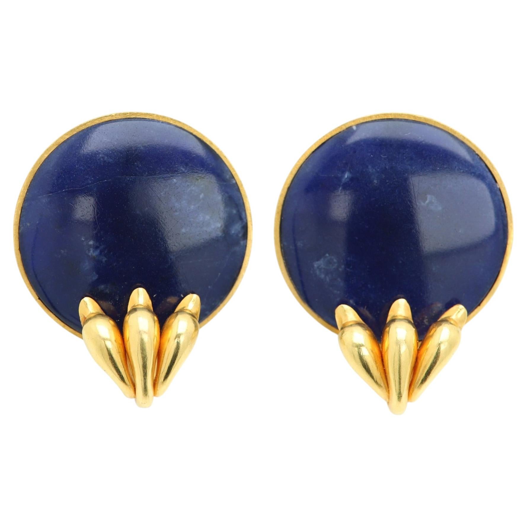 Orecchini grandi in oro giallo Ilias Lalaounis Grecia Swan Sodalite