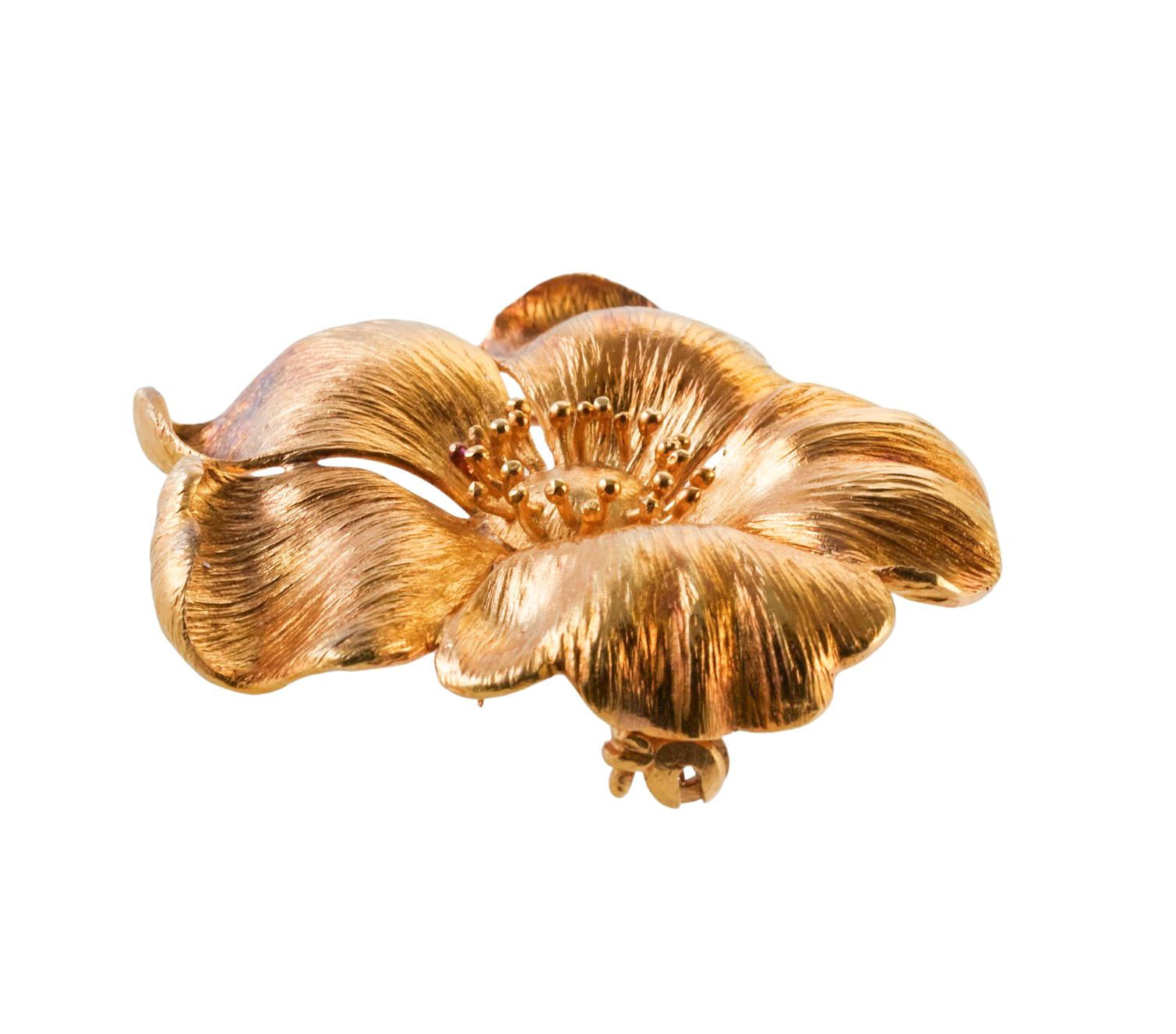 Ilias Lalaounis Griechenland Goldbrosche mit Wildrose-Blume in Gold im Angebot 1