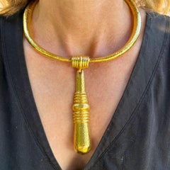 Ilias Lalaounis Hammered Finish 21K Yellow Gold Collar Necklace Drop Pendant