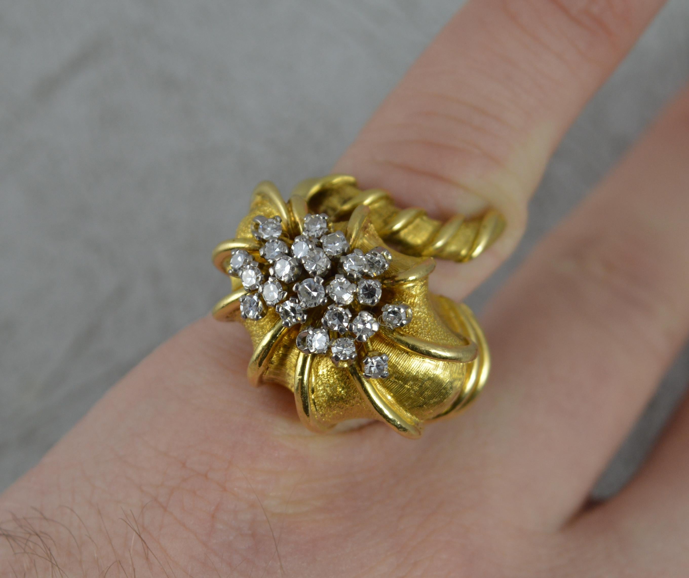 Round Cut Ilias Lalaounis Heavy 18 Carat Gold and Diamond Shell Ring