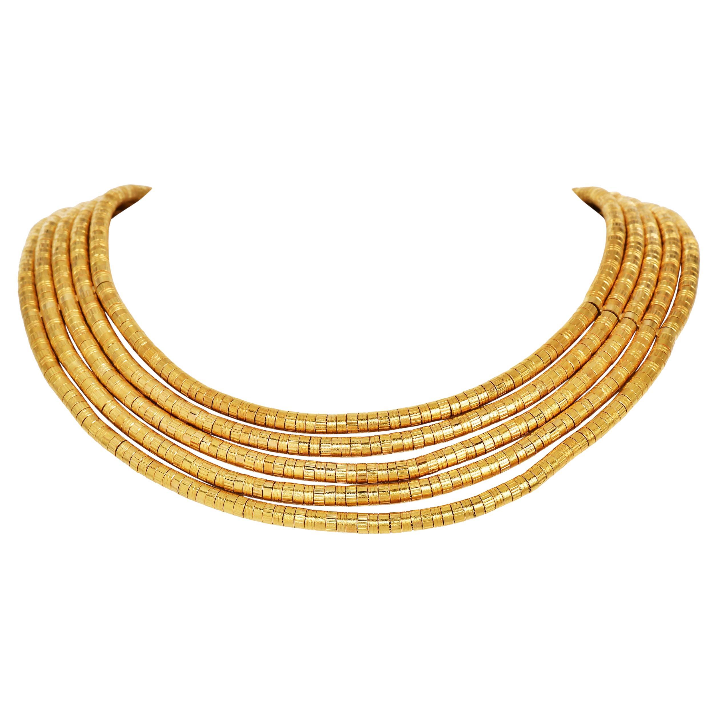 Ilias Lalaounis “Helen of Troy” 5 Strands 18k Yellow Gold Choker Necklace For Sale