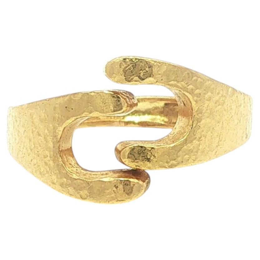 Ilias Lalaounis High Karat Yellow Gold Hammered Finish Fork Design Band Ring For Sale