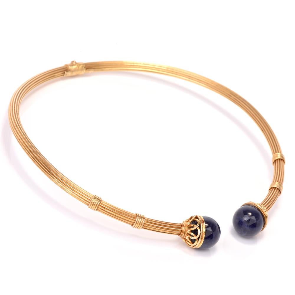 Classical Greek Ilias Lalaounis Lapis Lazuli 18 Karat Gold Torque Collar Necklace