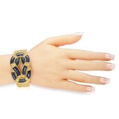 Ilias Lalaounis Lapis Ornate Yellow Gold Wide Bangle Bracelet