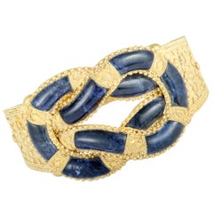 Ilias Lalaounis Lapis Ornate Yellow Gold Wide Bangle Bracelet