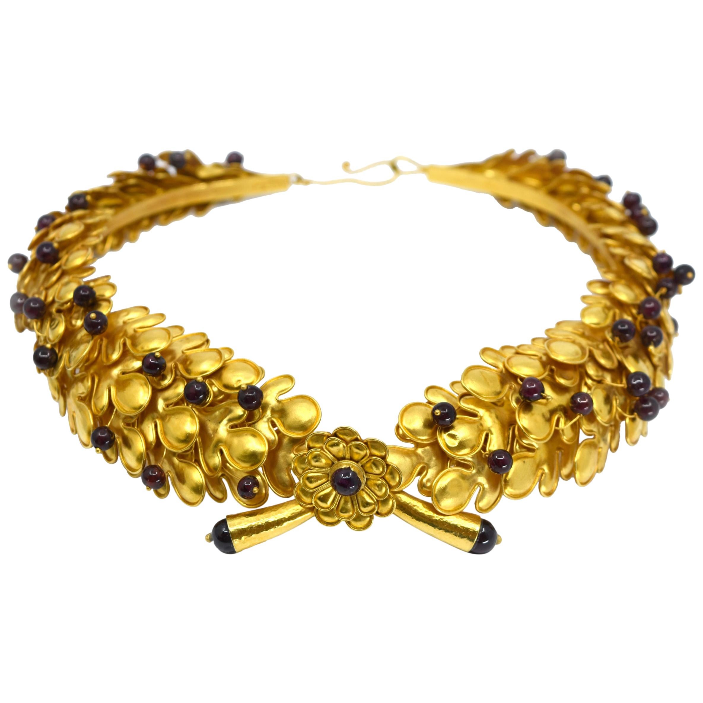 Ilias Lalaounis Large 18 Karat Gold Cabochon Ruby Tiara Choker Necklace