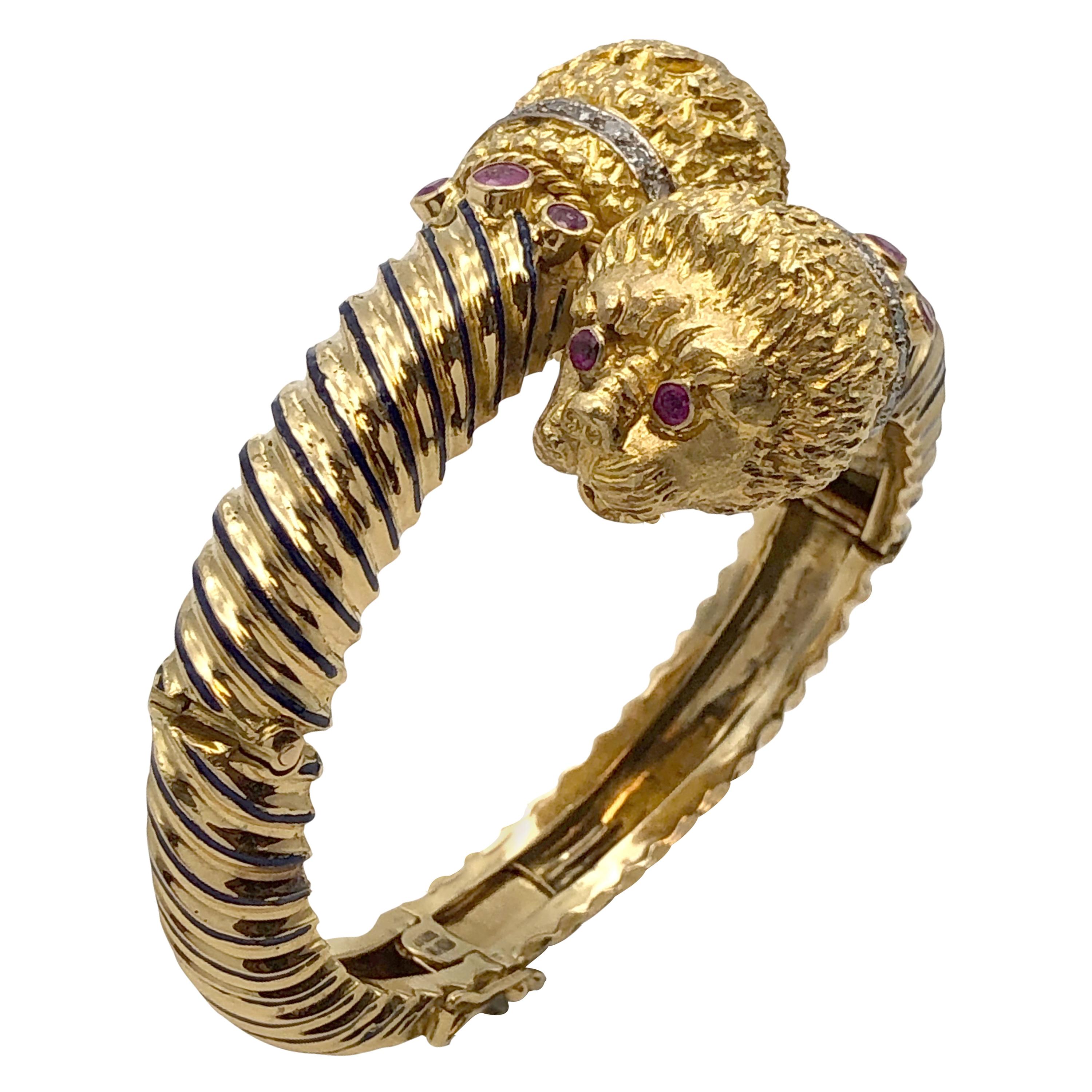 Ilias LaLaounis Large Gold and Gem Set Chimera Bangle Bracelet