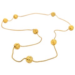 Ilias Lalaounis Long Necklace Vintage 18 Karat Yellow Gold Orbs Ornate Pattern