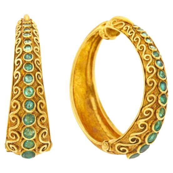 Ilias Lalaounis Pair of Gold and Emerald Hoop Earclips