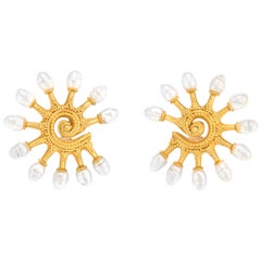 Ilias Lalaounis Pearl Earrings Vintage 18 Karat Gold Byzantine Estate Jewelry