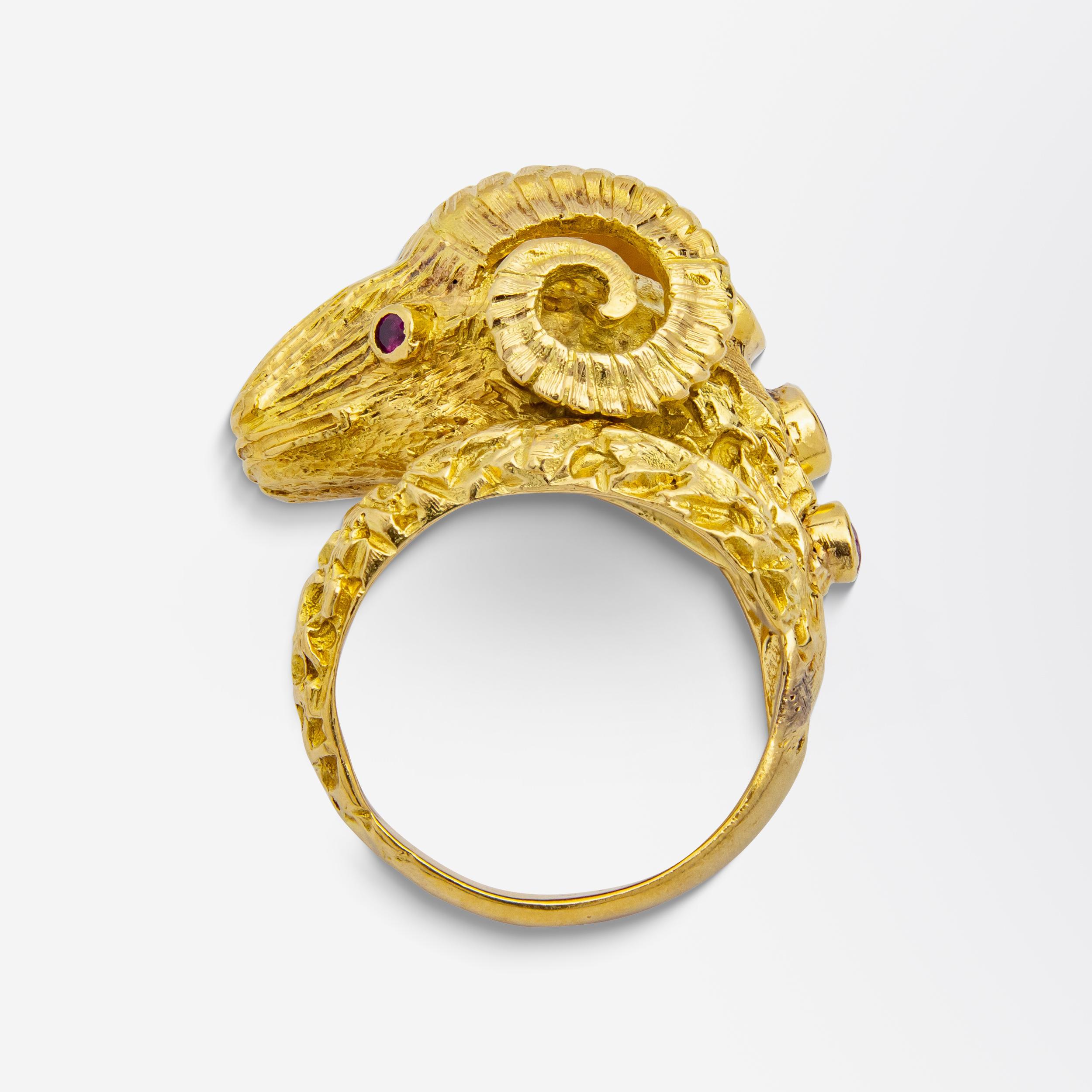 Etruscan Revival Ilias Lalaounis Ram Head Ring in 18 Karat Yellow Gold For Sale