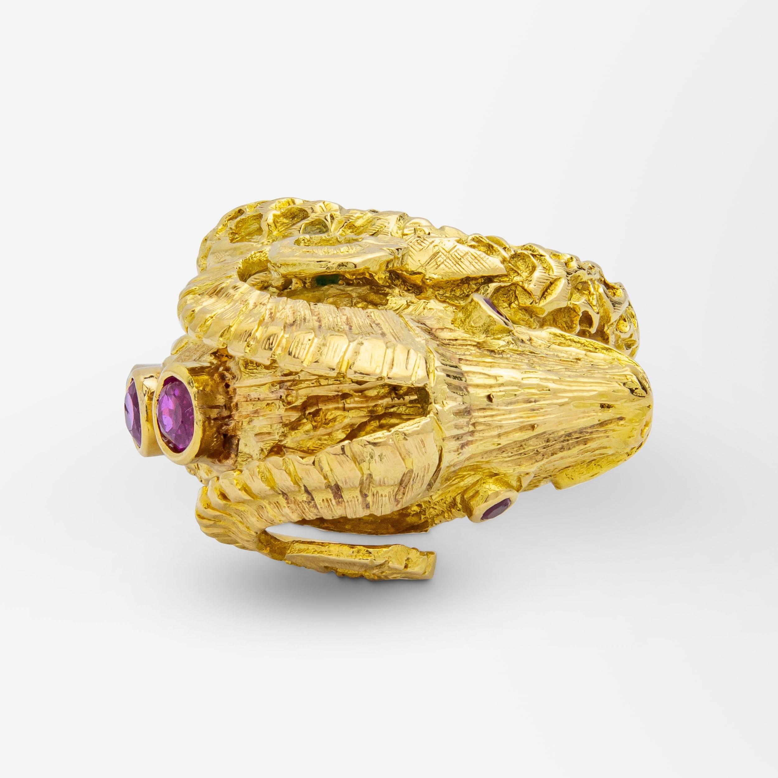 Round Cut Ilias Lalaounis Ram Head Ring in 18 Karat Yellow Gold For Sale