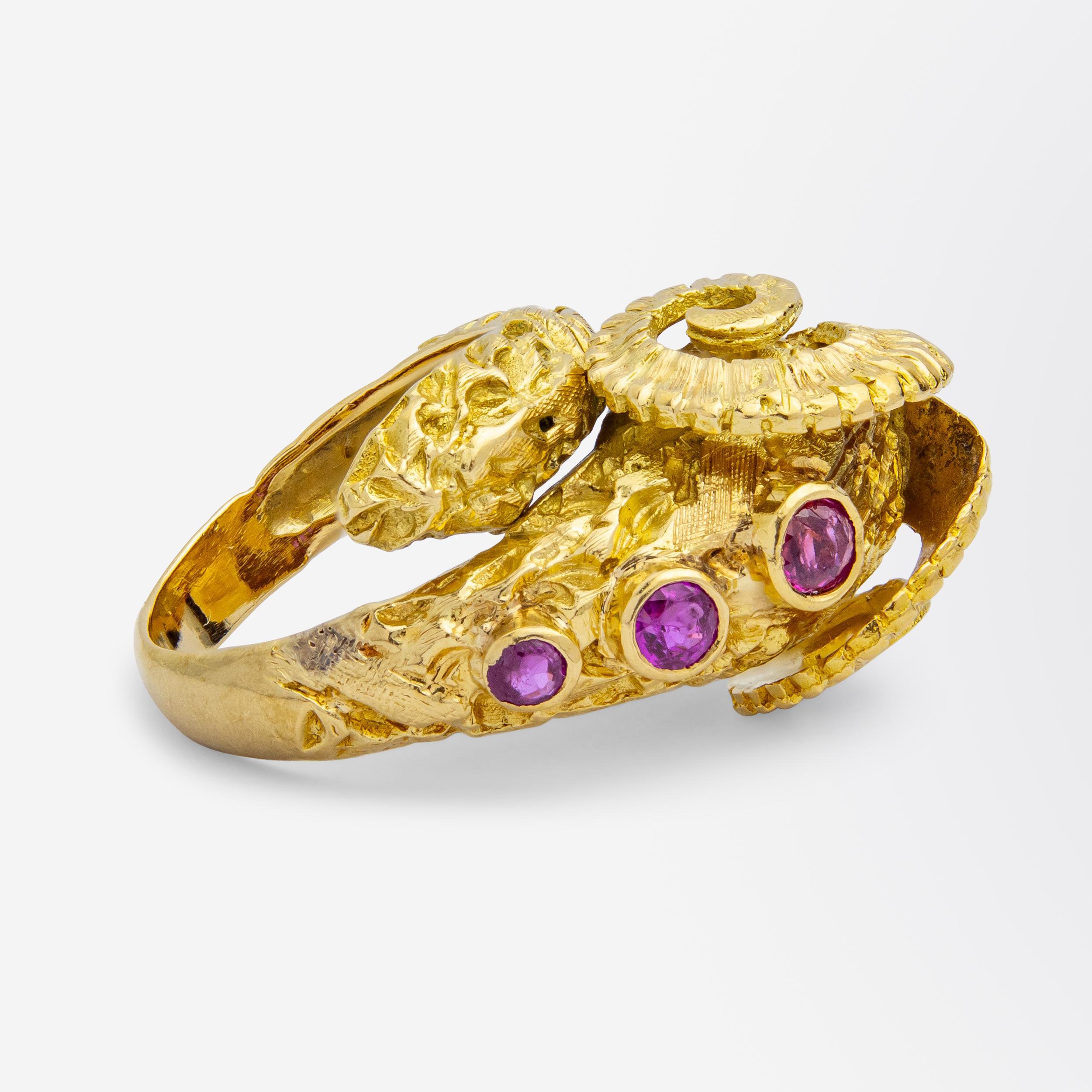 Ilias Lalaounis Ram Head Ring in 18 Karat Yellow Gold In Good Condition For Sale In Brisbane City, QLD