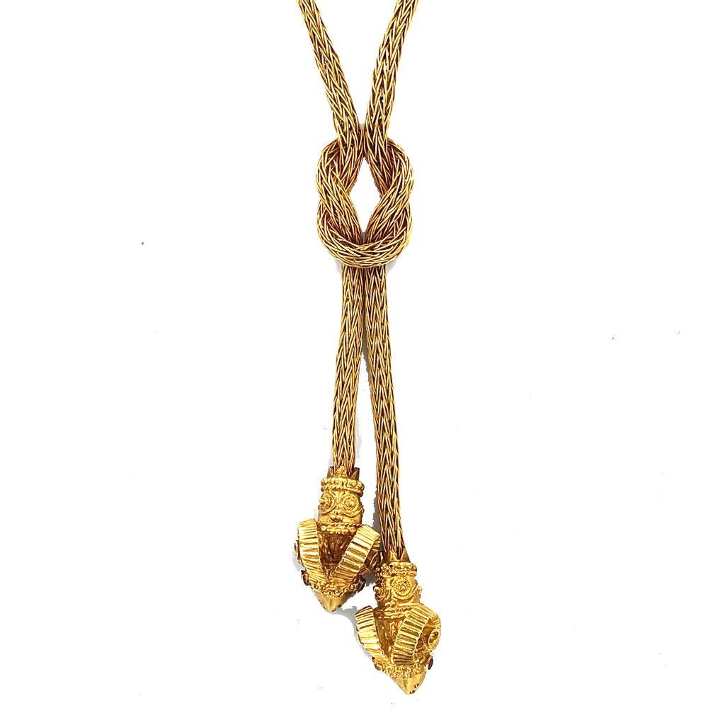 Ilias Lalaounis Ram's Head Lariat Knot Drop Woven 18 Karat Gold Necklace