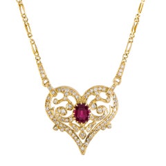 Ilias Lalaounis Ruby and Diamond Heart Gold Pendant Necklace