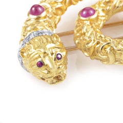 Ilias Lalaounis Ruby Diamond 18 Karat Yellow and White Gold Snake Pin