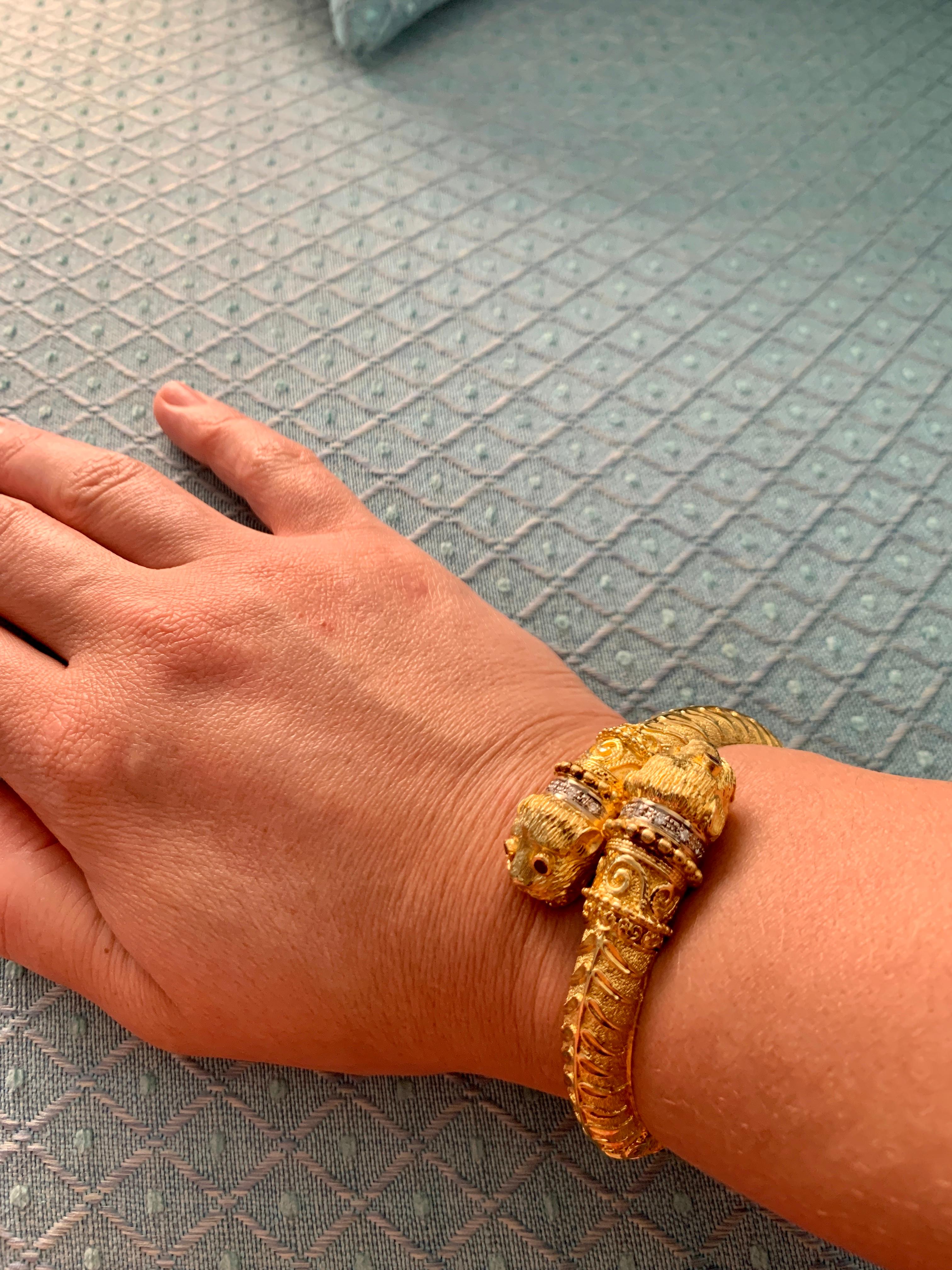 Ilias Lalaounis Ruby & Diamond Chimera Bangle Bracelet 18 K Yellow Gold 57 Gram 11