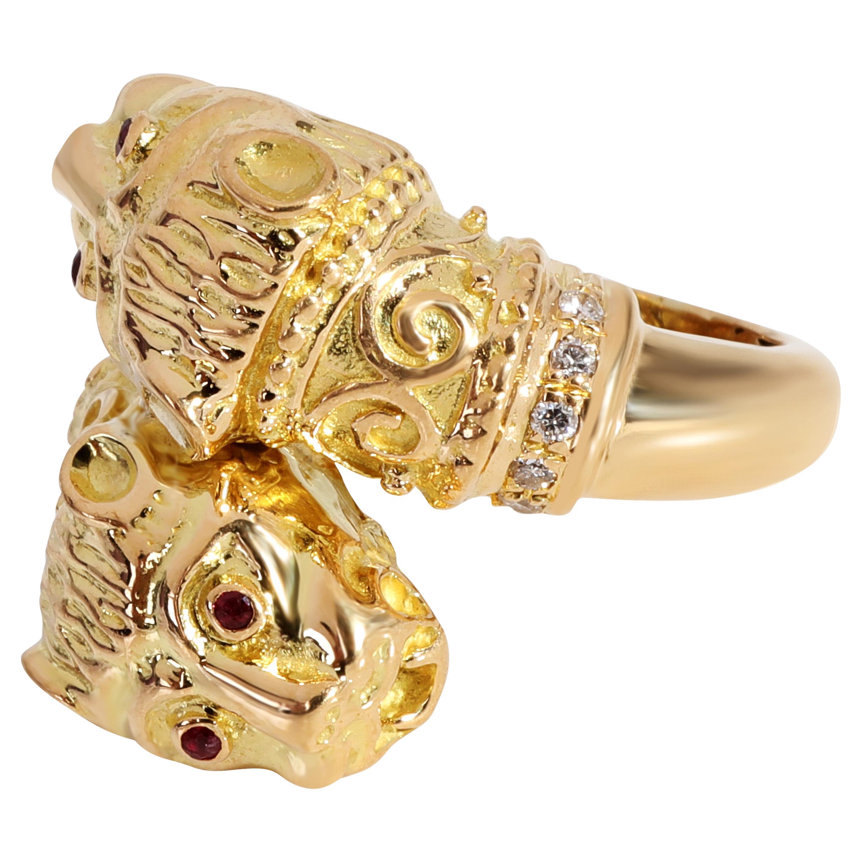 Ilias Lalaounis Ruby Diamond Ring in 18k Yellow Gold 0.08 CTW For Sale