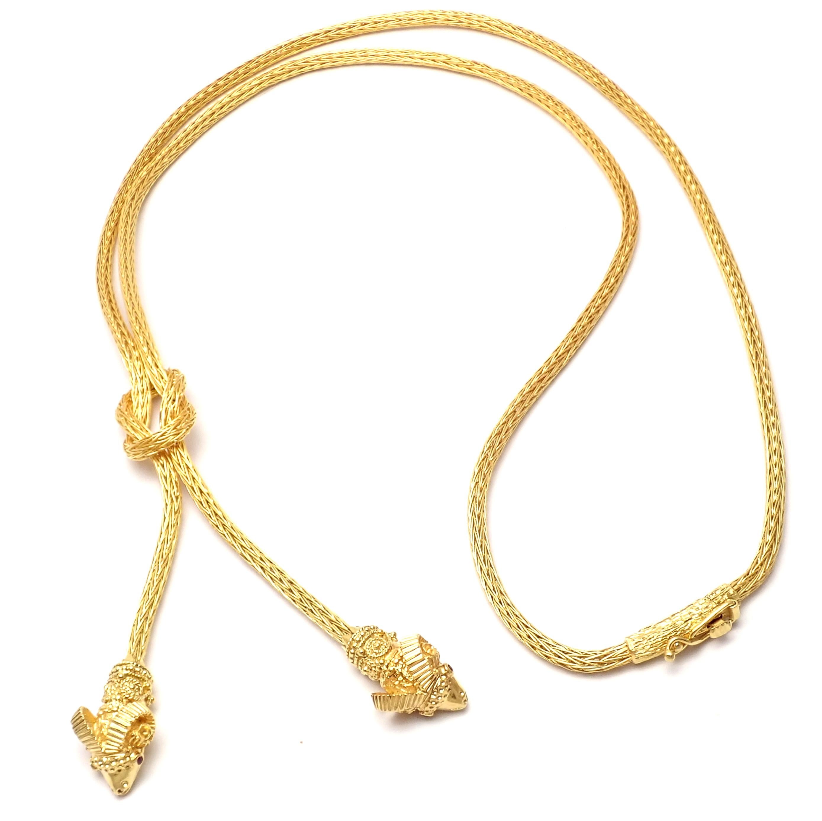 Ilias Lalaounis Ruby Hercules Knot Ram Head Yellow Gold Necklace In Excellent Condition In Holland, PA