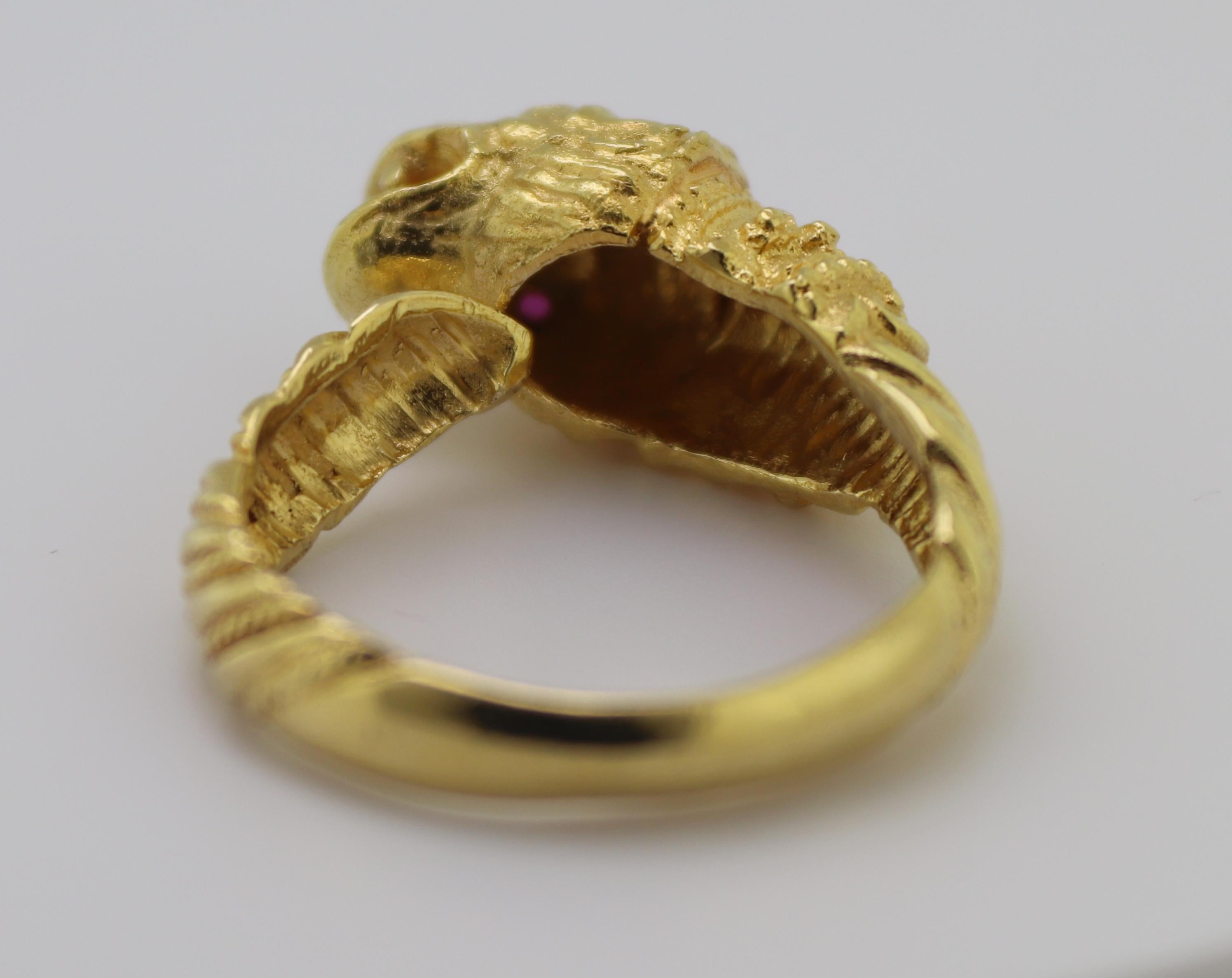 Ilias Lalaounis Ruby, Yellow Gold Chimera Ring In Excellent Condition For Sale In Pleasant Hill, CA
