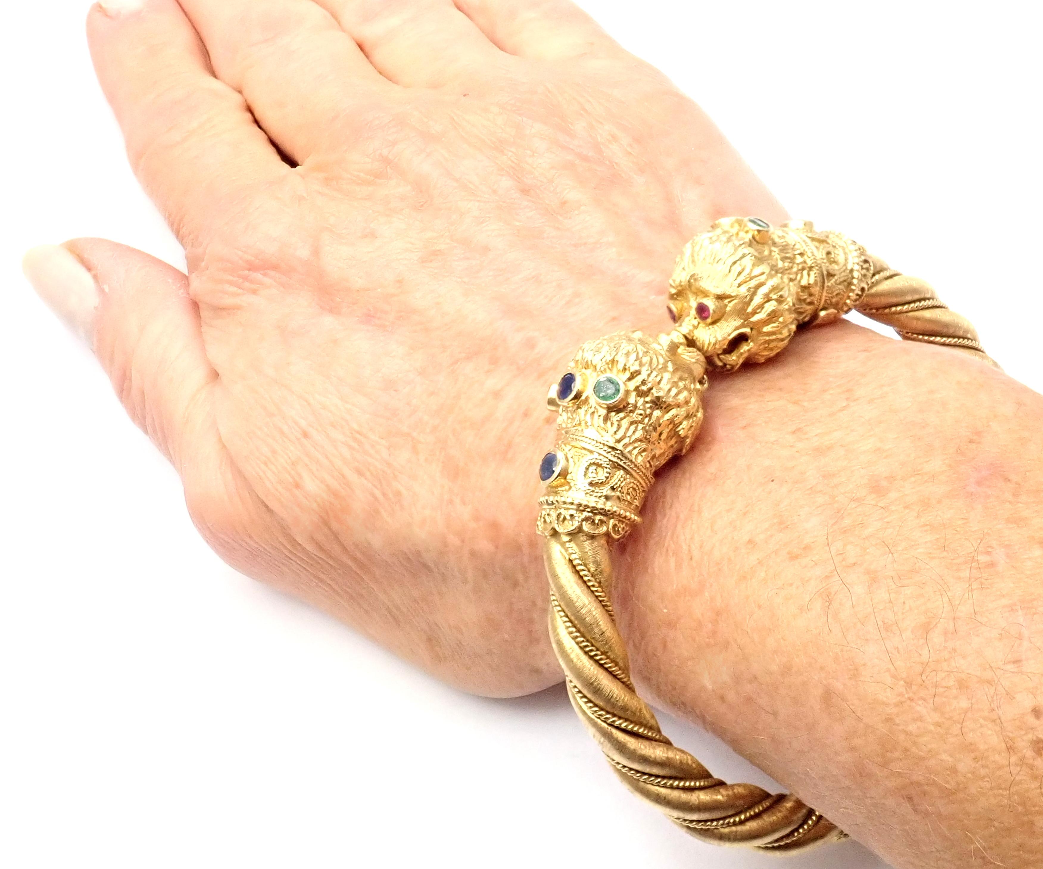 Ilias Lalaounis Sapphire Emerald Ruby Chimera Yellow Gold Bangle Bracelet 5