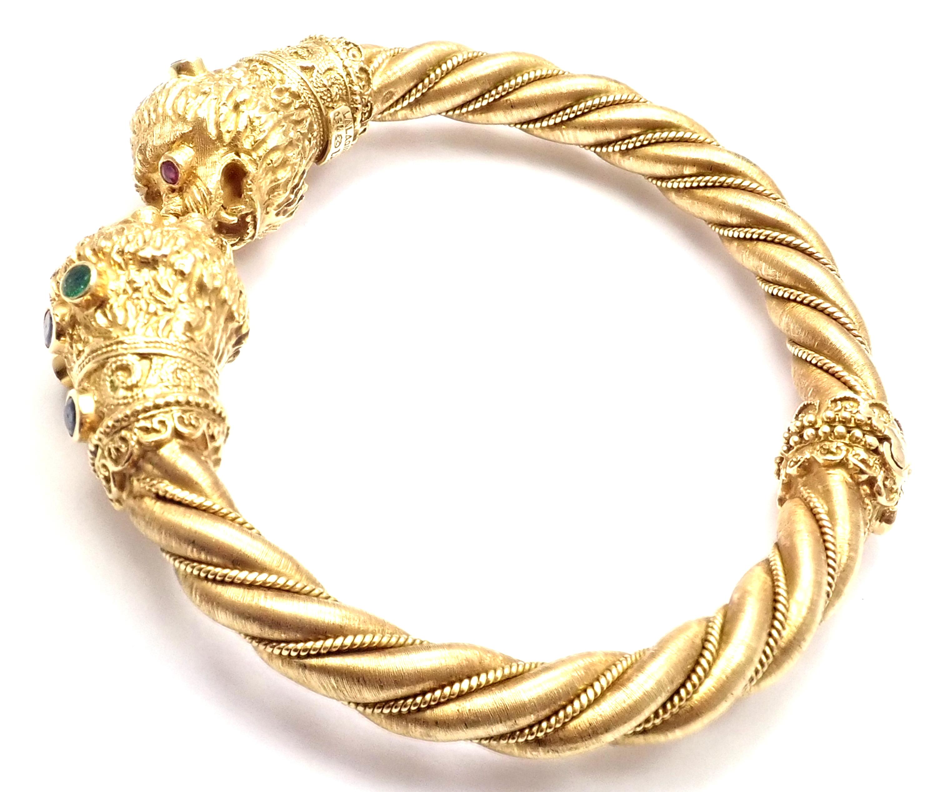 Ilias Lalaounis Sapphire Emerald Ruby Chimera Yellow Gold Bangle Bracelet In Excellent Condition In Holland, PA