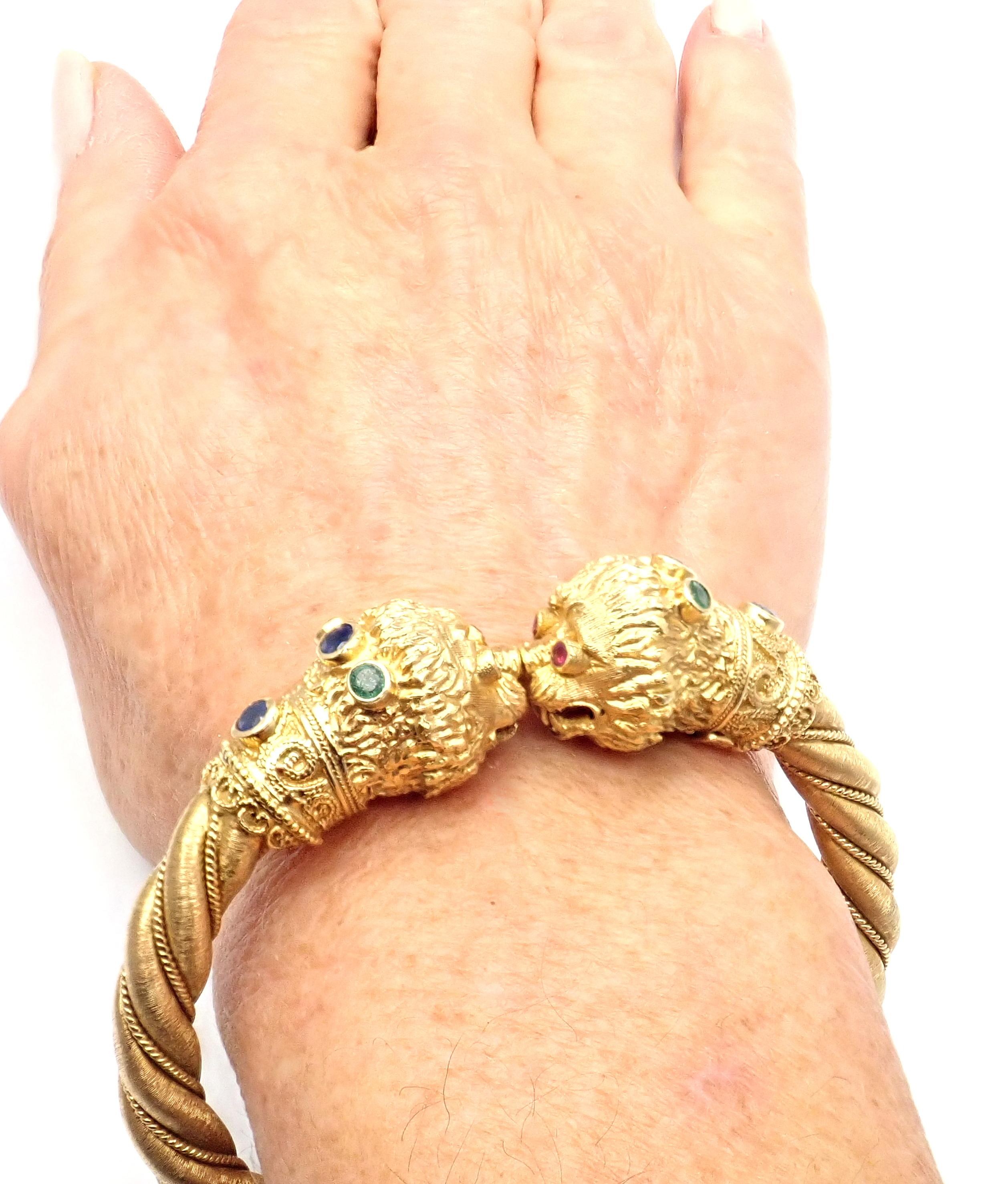 Ilias Lalaounis Sapphire Emerald Ruby Chimera Yellow Gold Bangle Bracelet 4