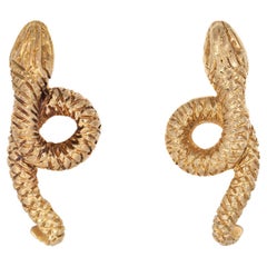 Ilias Lalaounis Snake Earrings Vintage 18k Yellow Gold Clip on Signed Jewelry