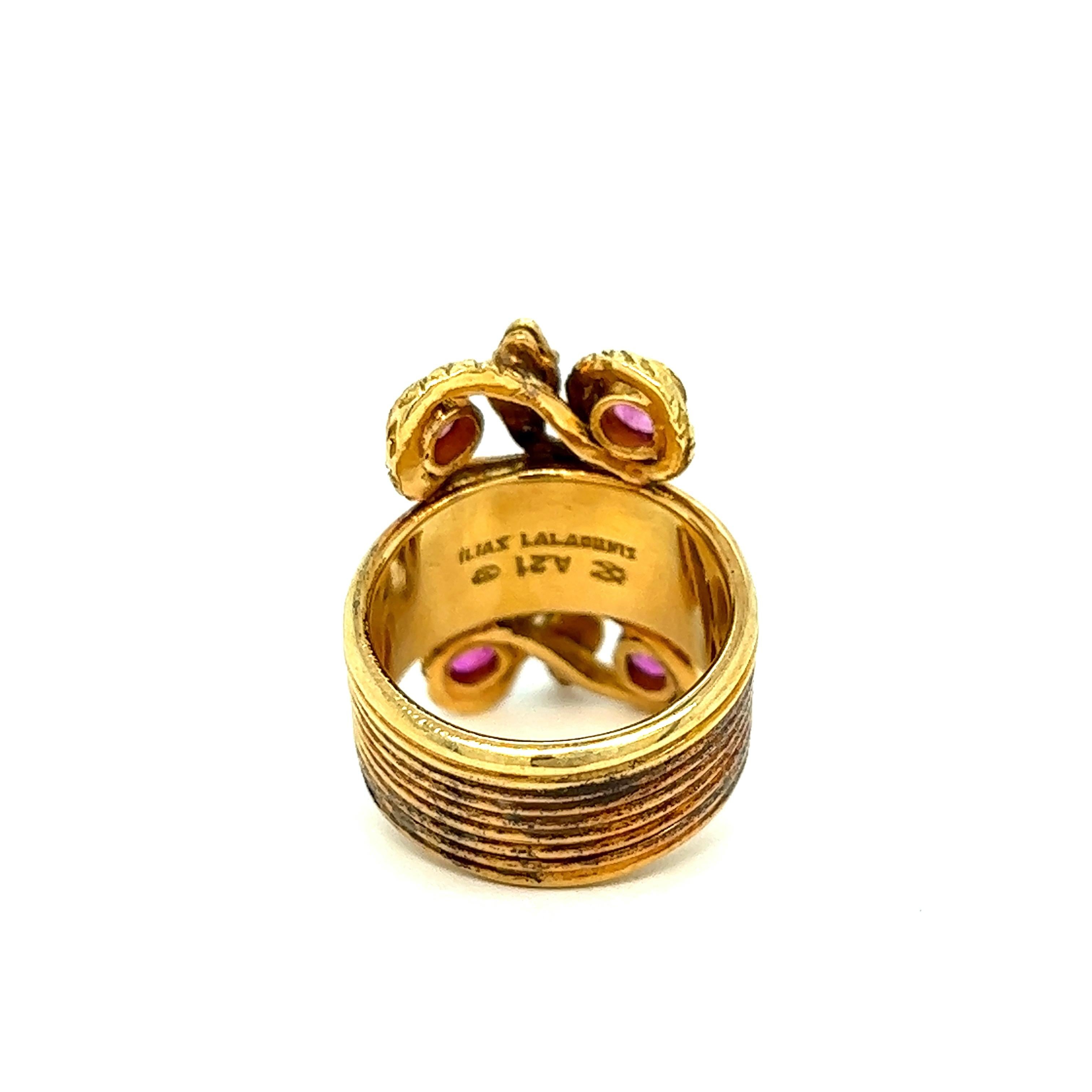 Round Cut Ilias Lalaounis Snake Ruby Gold Ring For Sale
