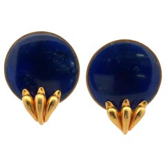 Ilias Lalaounis Sodalite 18 Karat Yellow Gold Swan Ear Clips