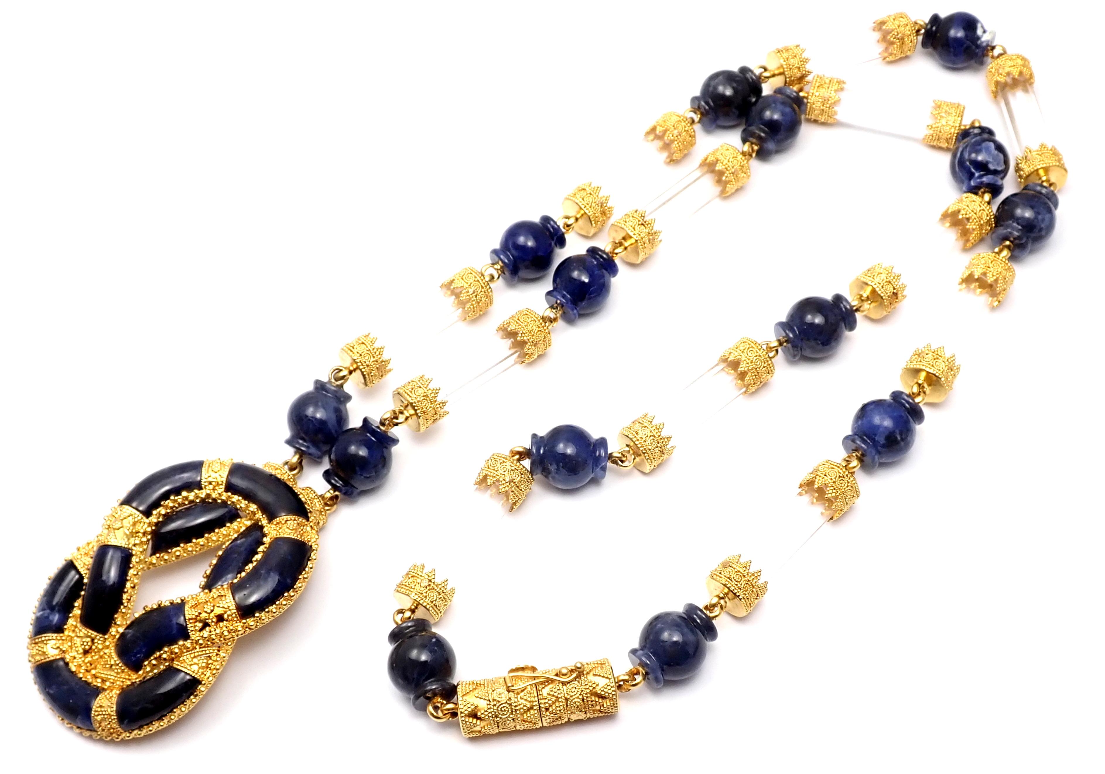 Ilias Lalaounis Sodalite Rock Crystal Hercules Knot Yellow Gold Necklace 4