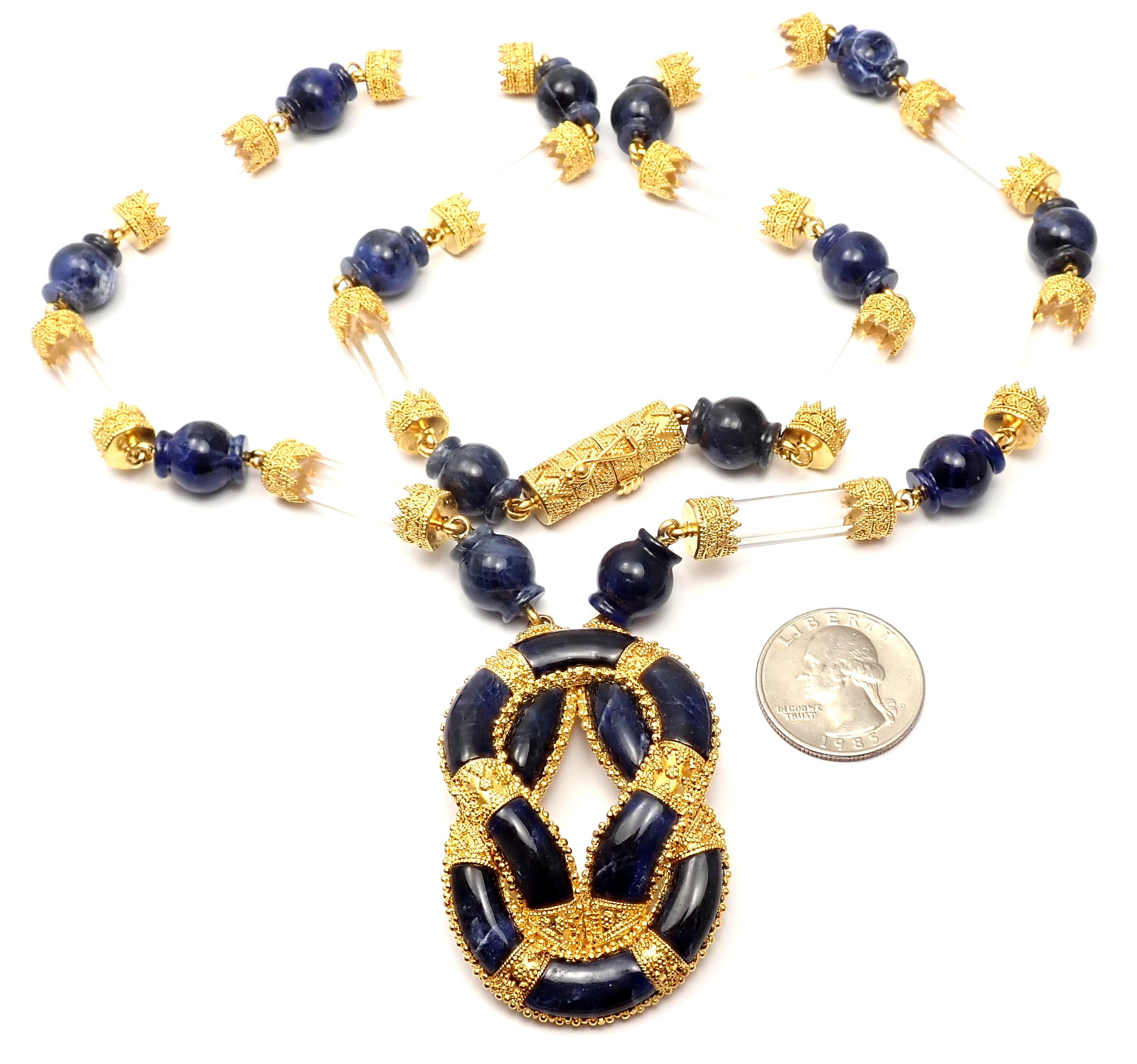 Ilias Lalaounis Sodalite Rock Crystal Hercules Knot Yellow Gold Necklace 1