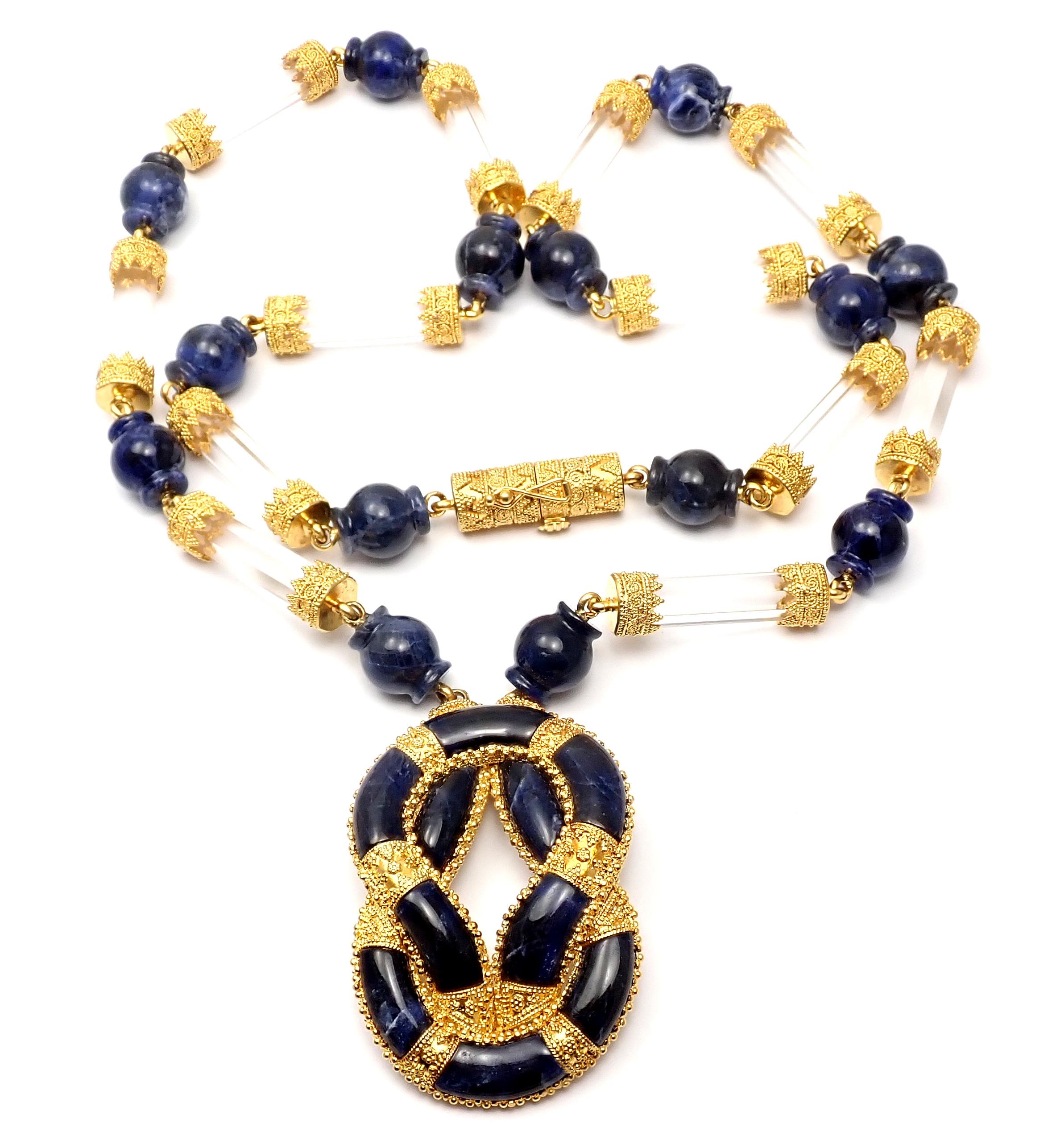 Ilias Lalaounis Sodalite Rock Crystal Hercules Knot Yellow Gold Necklace 2