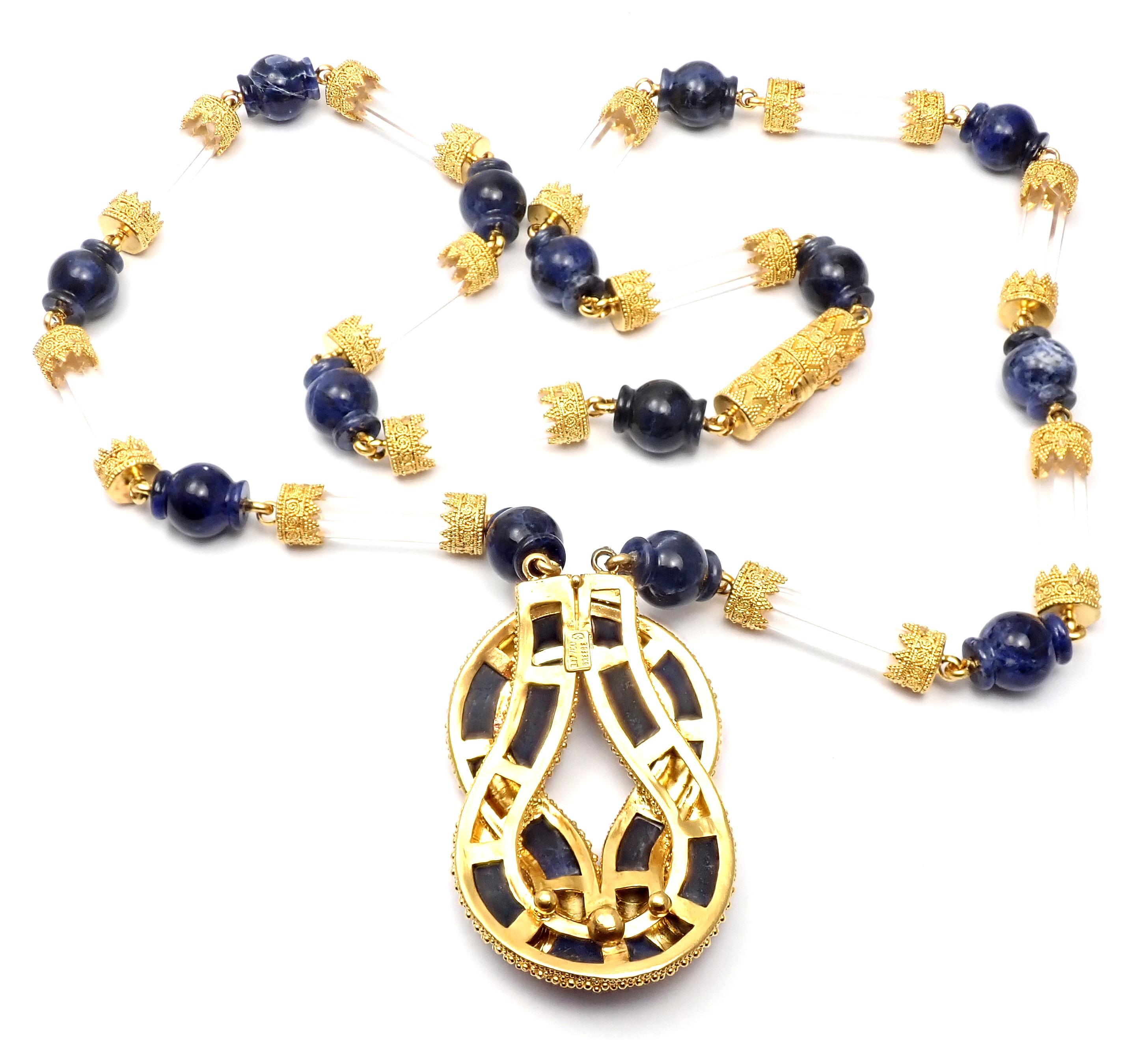 Ilias Lalaounis Sodalite Rock Crystal Hercules Knot Yellow Gold Necklace 3
